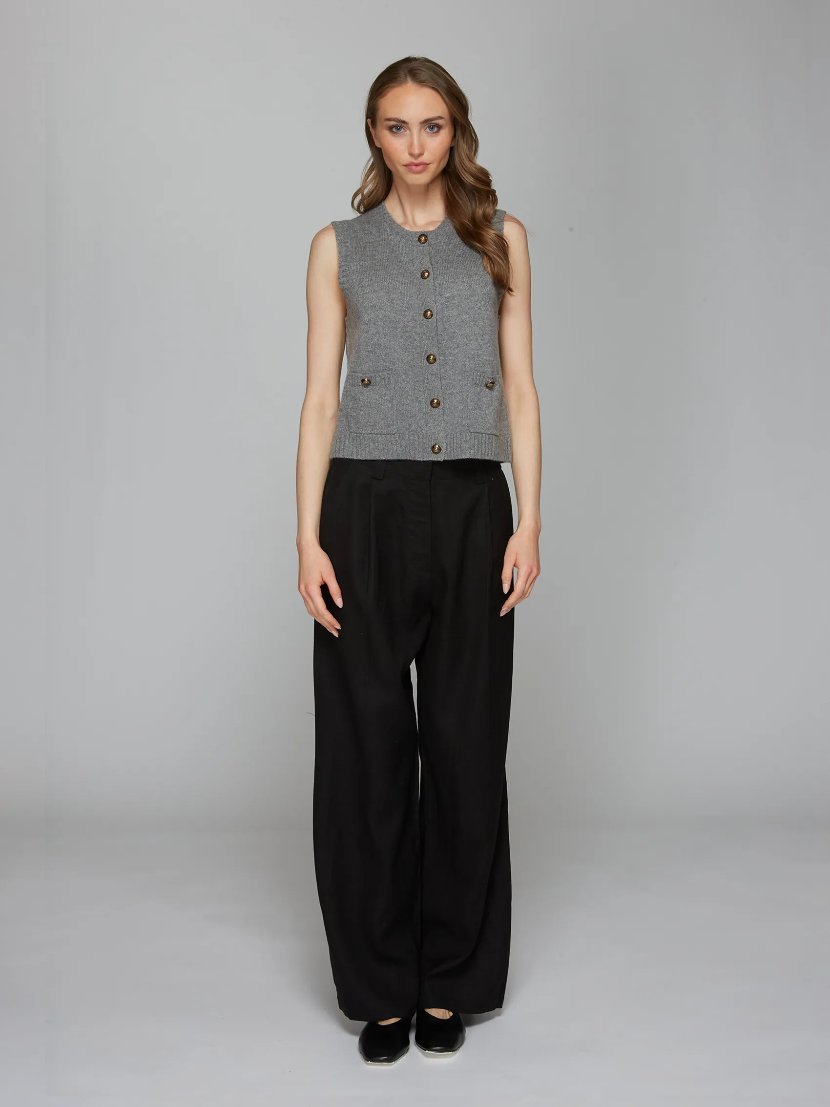 Button Front Vest w/ Pockets in Cement sold by Autumn Cashmere product image thumbnail 2