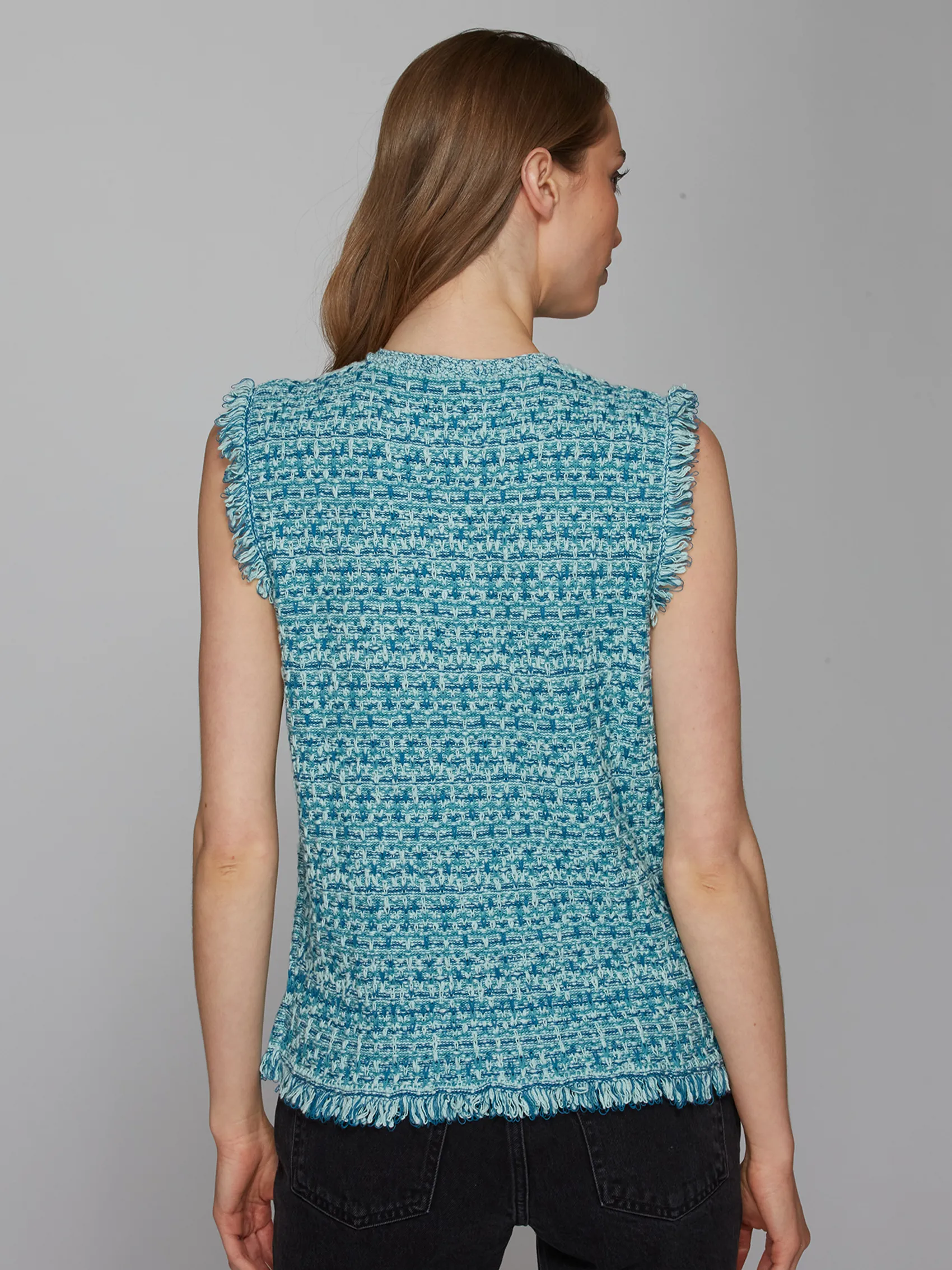 Long Tweed Vest W/ Fringe in Peacock Combo sold by Autumn Cashmere product image thumbnail 3