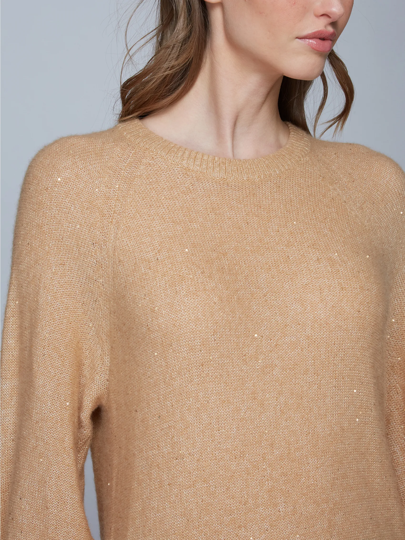 Sequin Blouson Sleeve Raglan Crew in Buckskin sold by Autumn Cashmere product image thumbnail 5