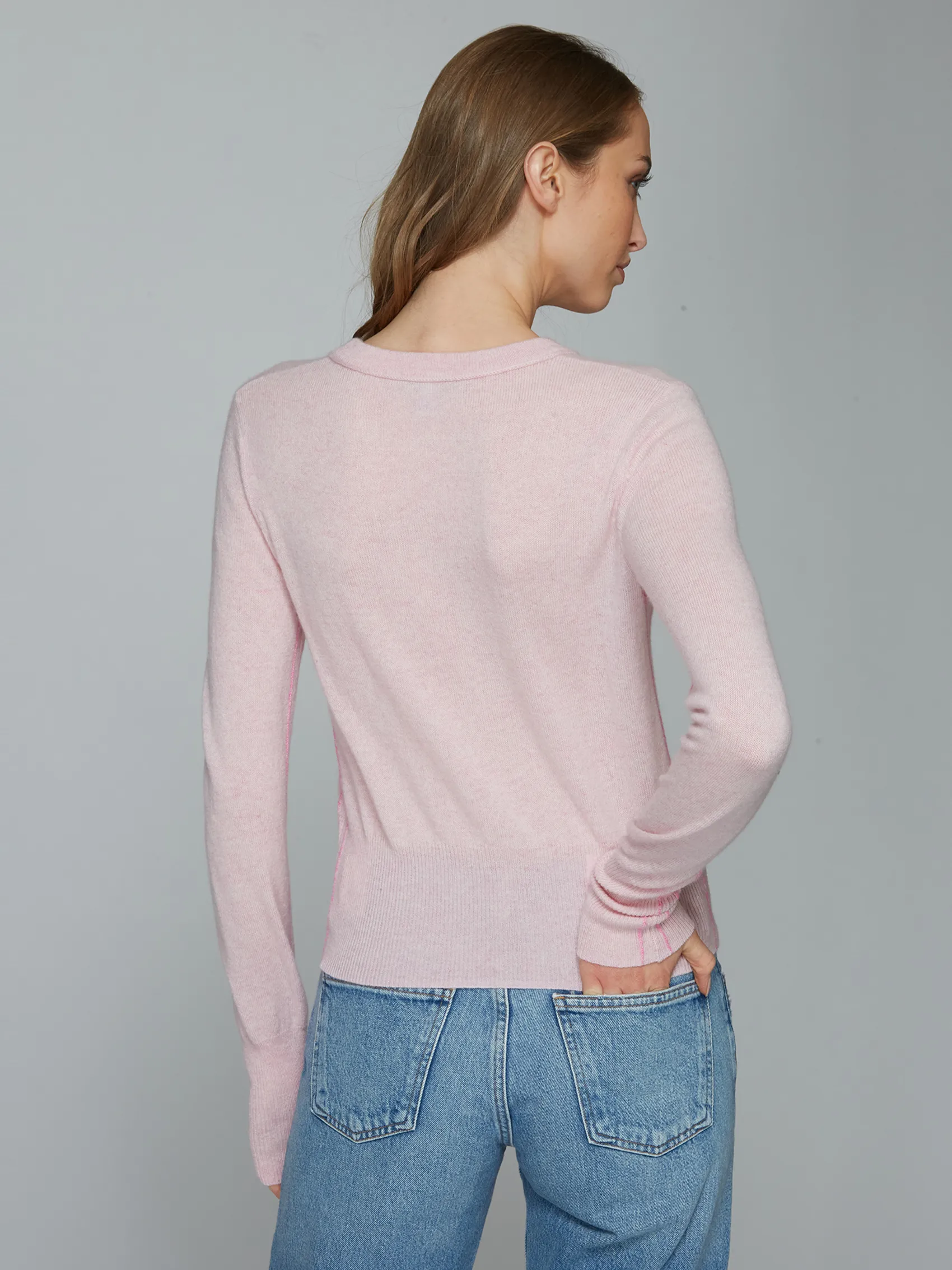 Crew W/ Contrast Side Seam Detail in Cotton Candy/Raspberry sold by Autumn Cashmere product image thumbnail 3