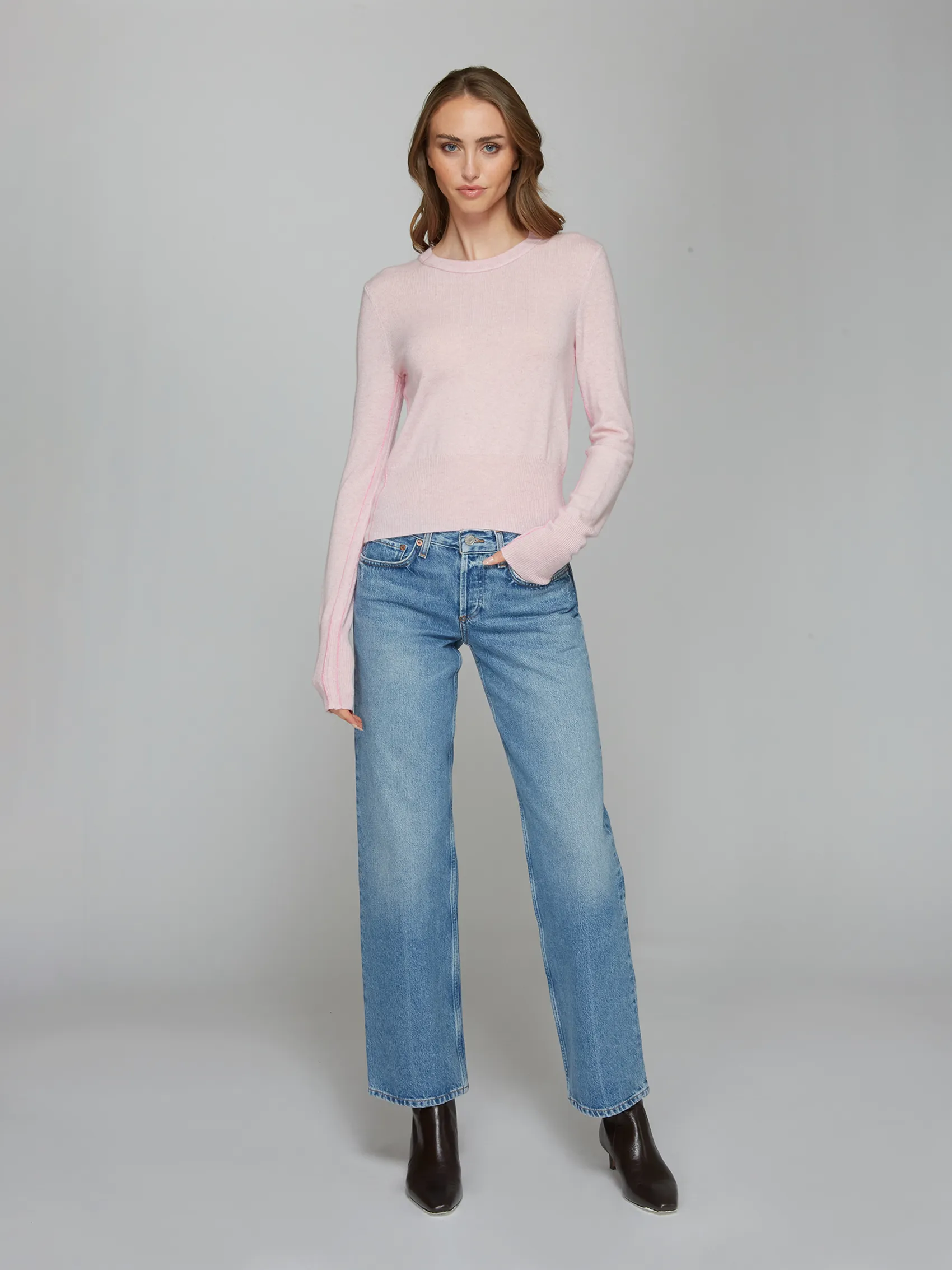 Crew W/ Contrast Side Seam Detail in Cotton Candy/Raspberry sold by Autumn Cashmere product image thumbnail 2