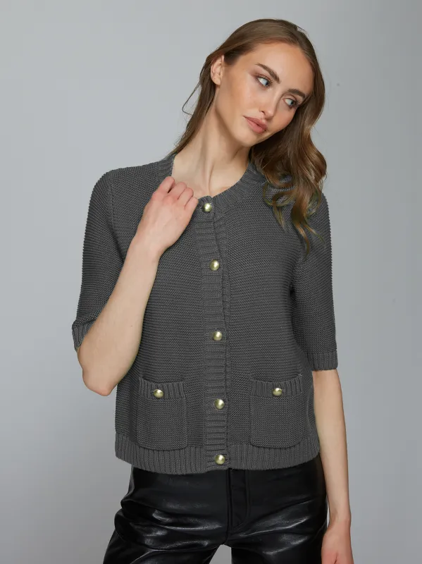 Button Front Elbow Sleeve Jacket W/ Pockets in Concrete sold by Autumn Cashmere