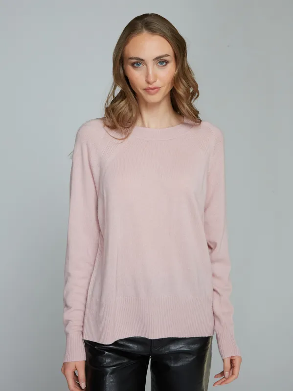 Relaxed Fit Raglan Crew W/ Rib Detail in Pink Heather sold by Autumn Cashmere