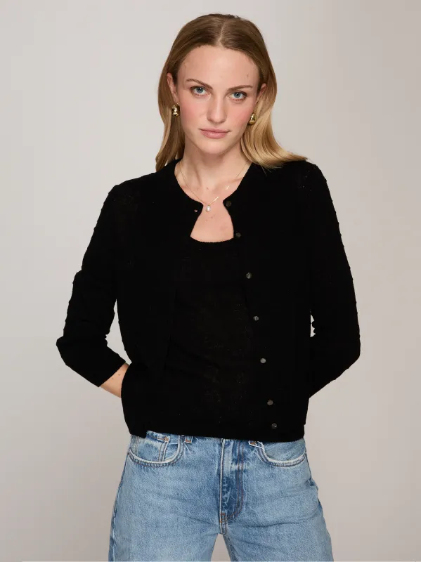 Sheer Dot Cardigan in Black made by Autumn Cashmere