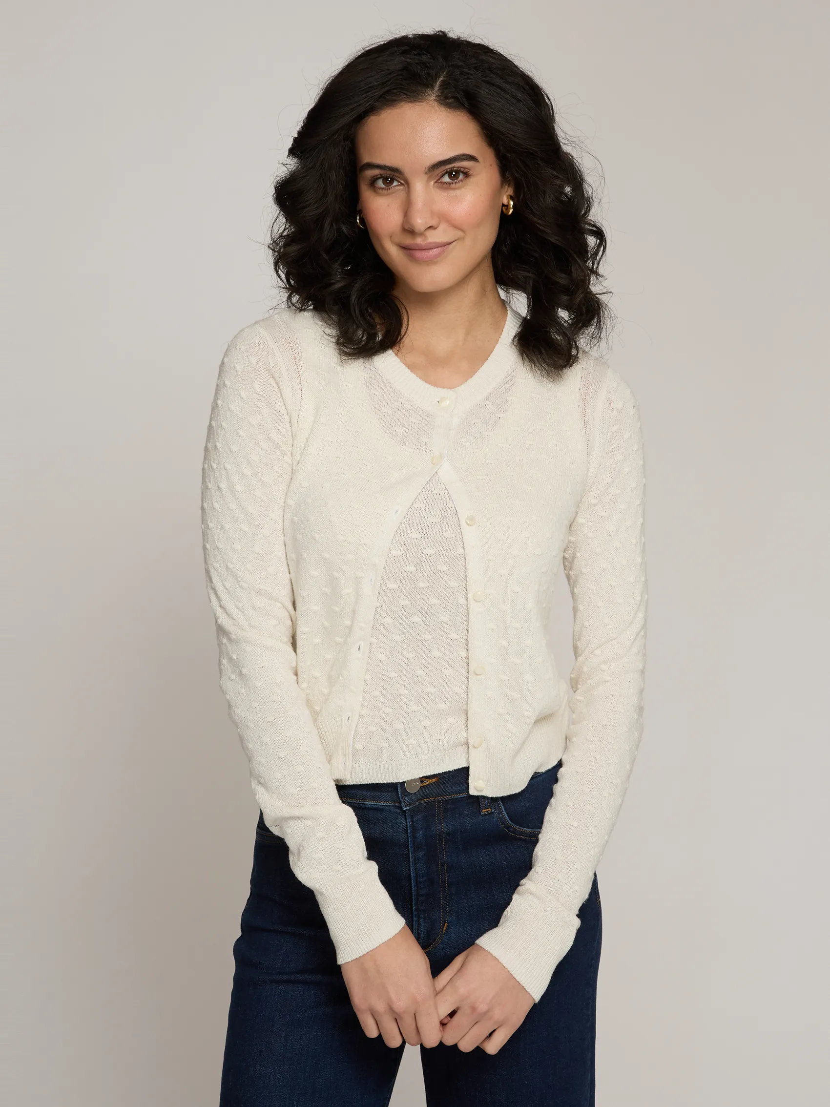 Sheer Dot Cardigan in Muslin sold by Autumn Cashmere