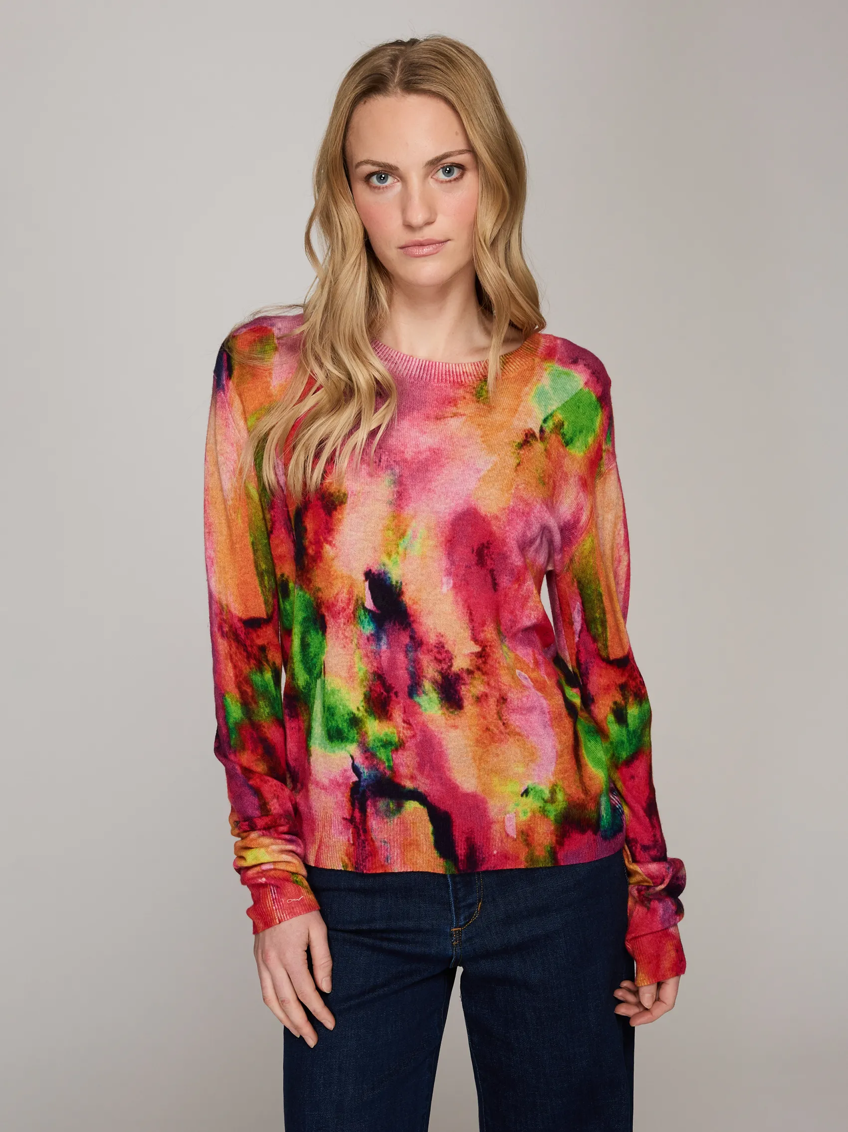 Watercolor Print Relaxed Fit in Multi sold by Autumn Cashmere