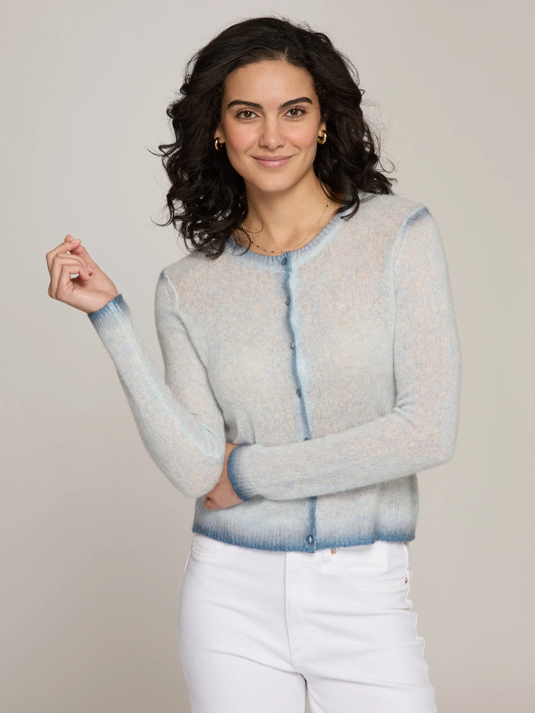 Smudge Tip Cardigan in Space sold by Autumn Cashmere