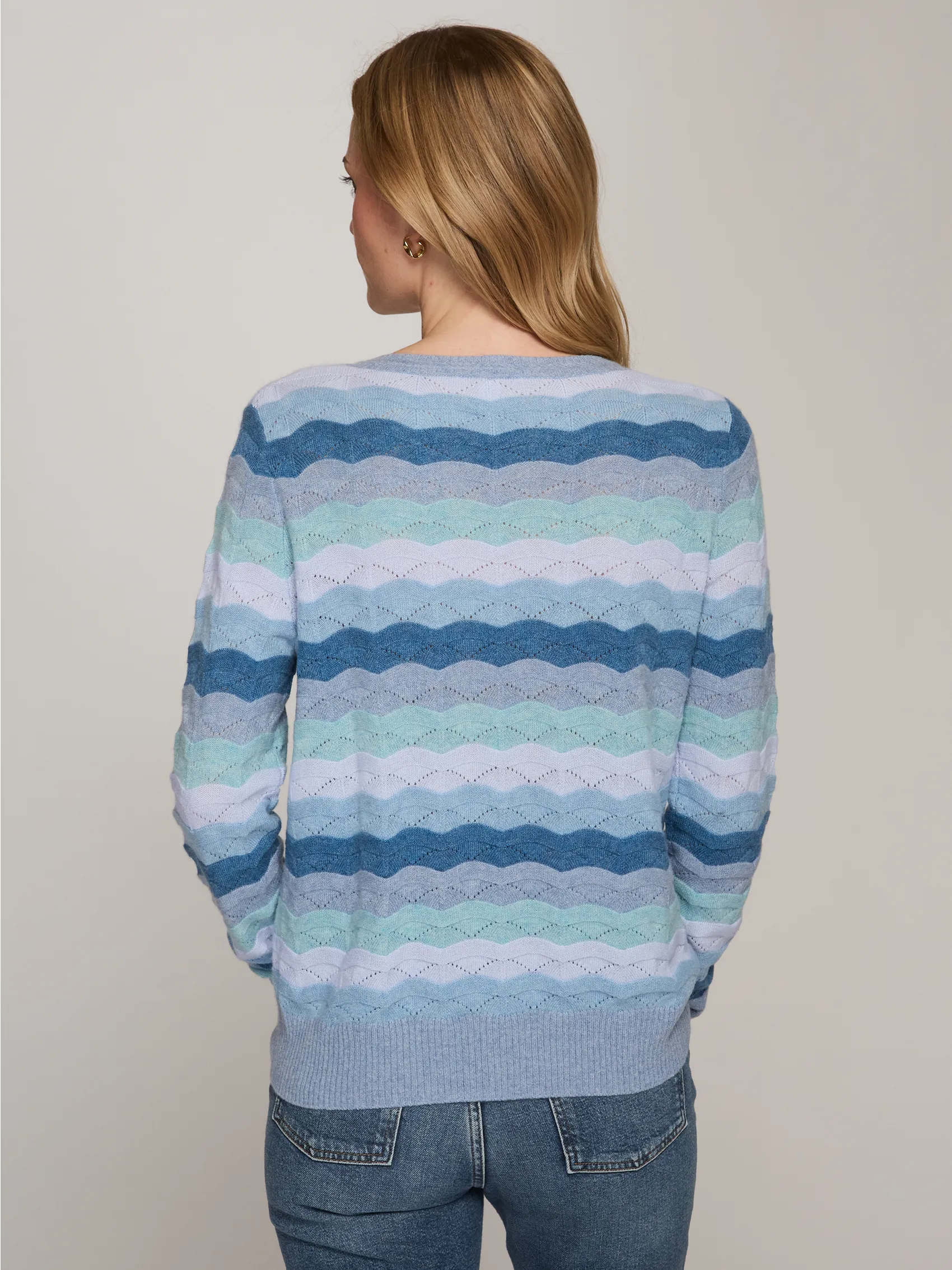 Tonal Wavy Pointelle Stripe Crew in Wedgewood Combo sold by Autumn Cashmere product image thumbnail 4