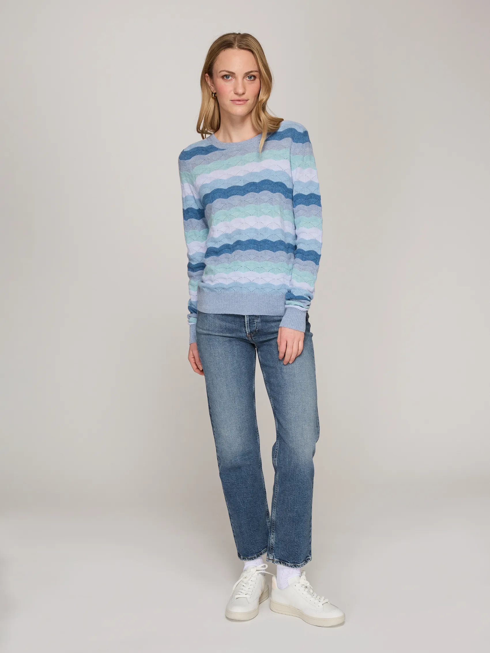 Tonal Wavy Pointelle Stripe Crew in Wedgewood Combo sold by Autumn Cashmere product image thumbnail 2