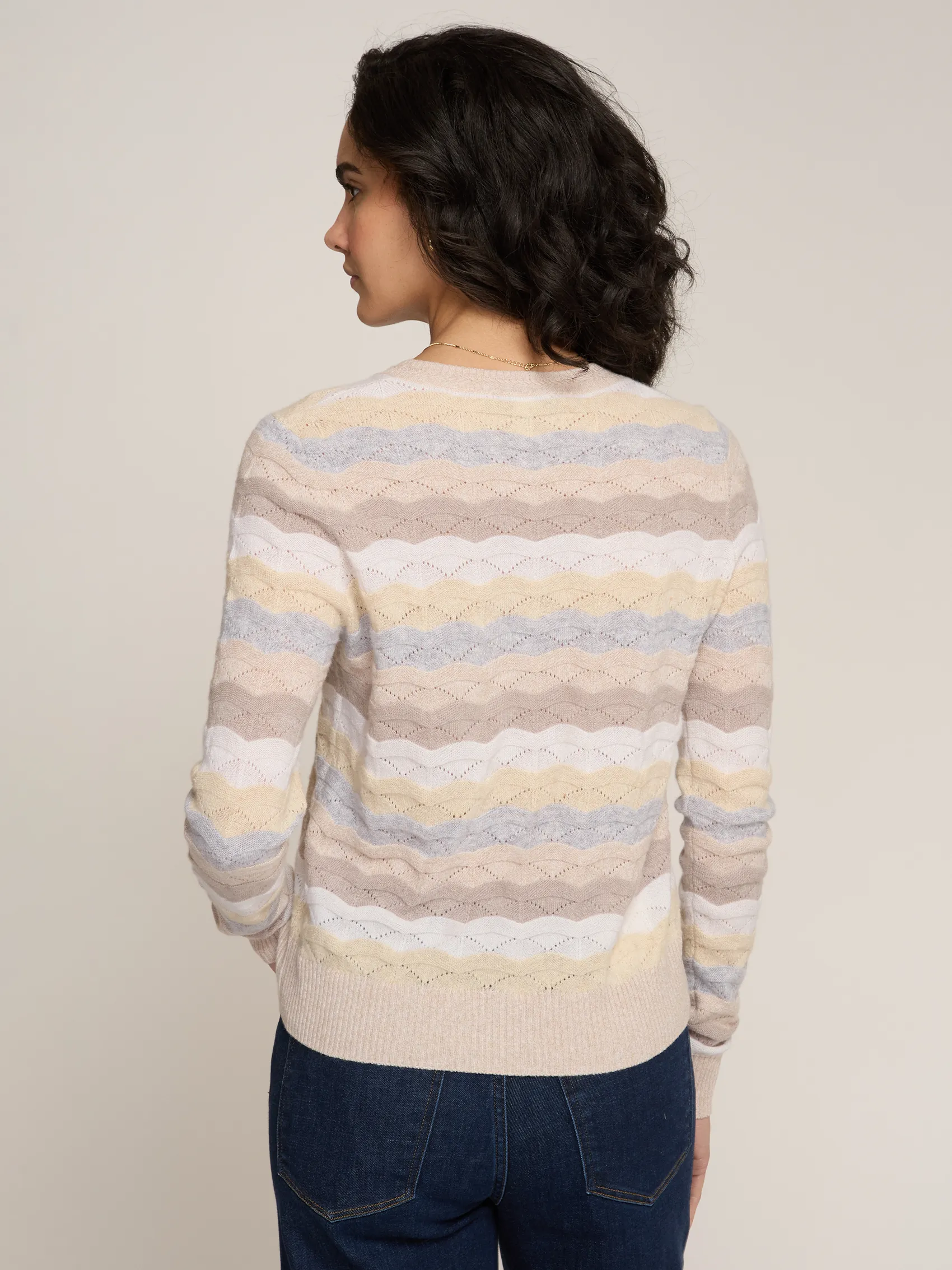 Tonal Wavy Pointelle Stripe Crew in Basket Combo sold by Autumn Cashmere product image thumbnail 4
