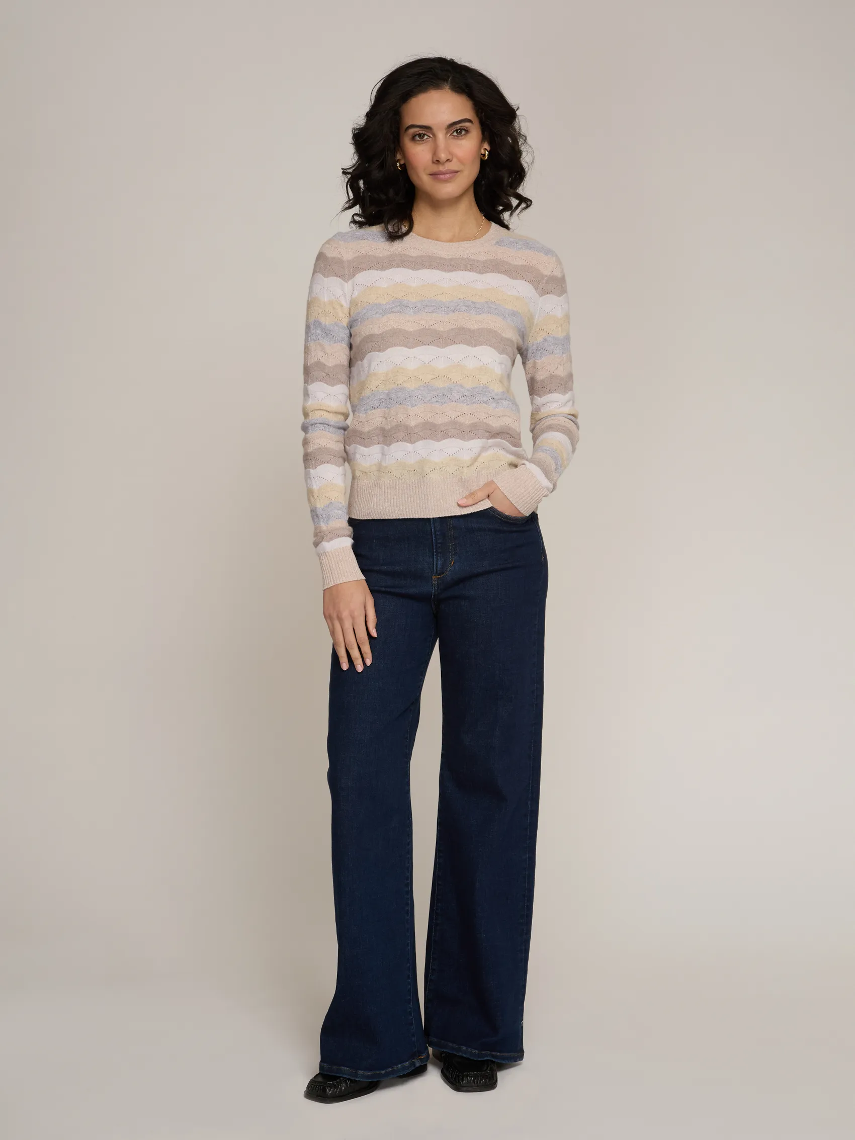 Tonal Wavy Pointelle Stripe Crew in Basket Combo sold by Autumn Cashmere product image thumbnail 2