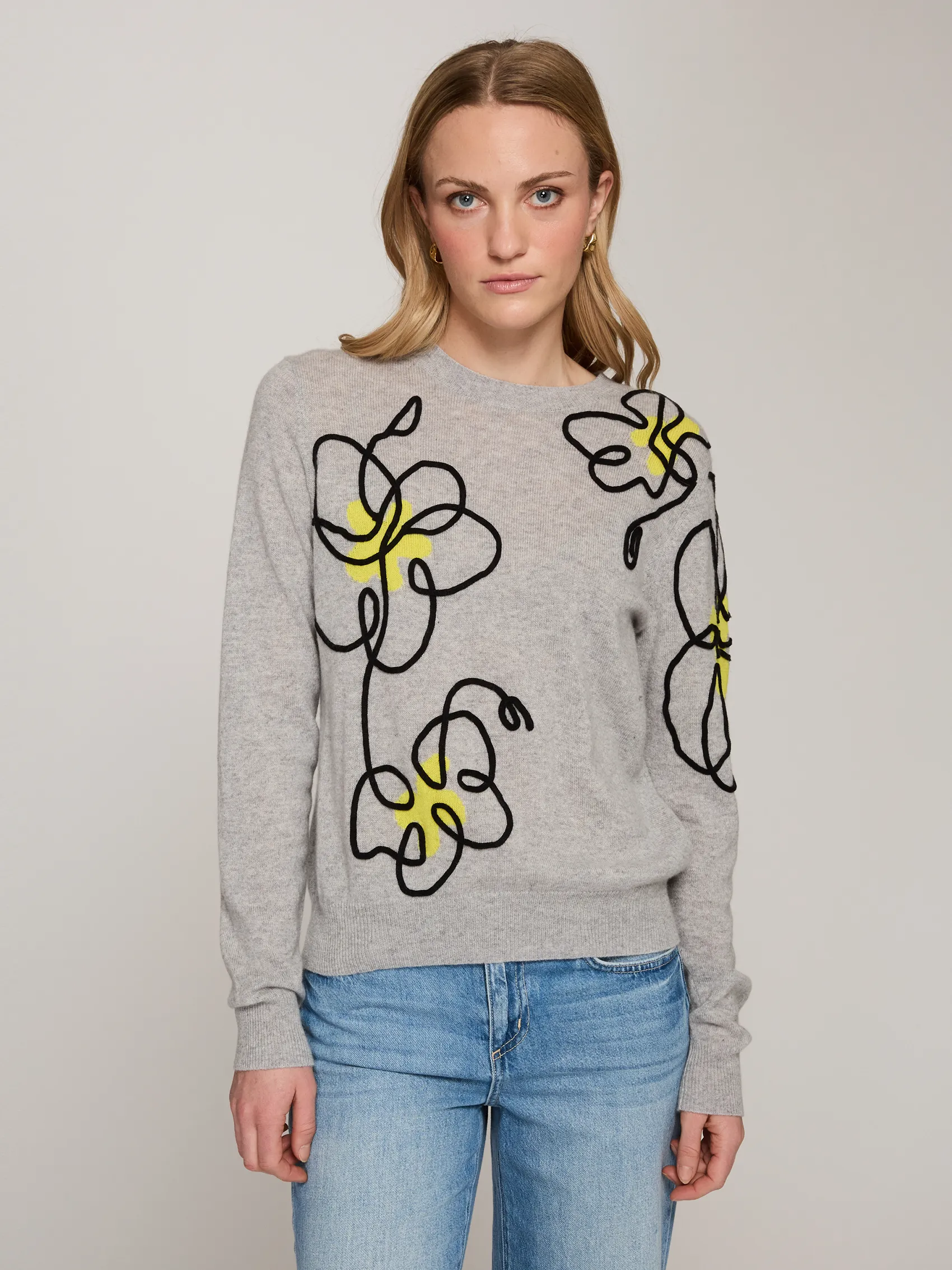 Floral Applique Crew in Sweatshirt Combo sold by Autumn Cashmere