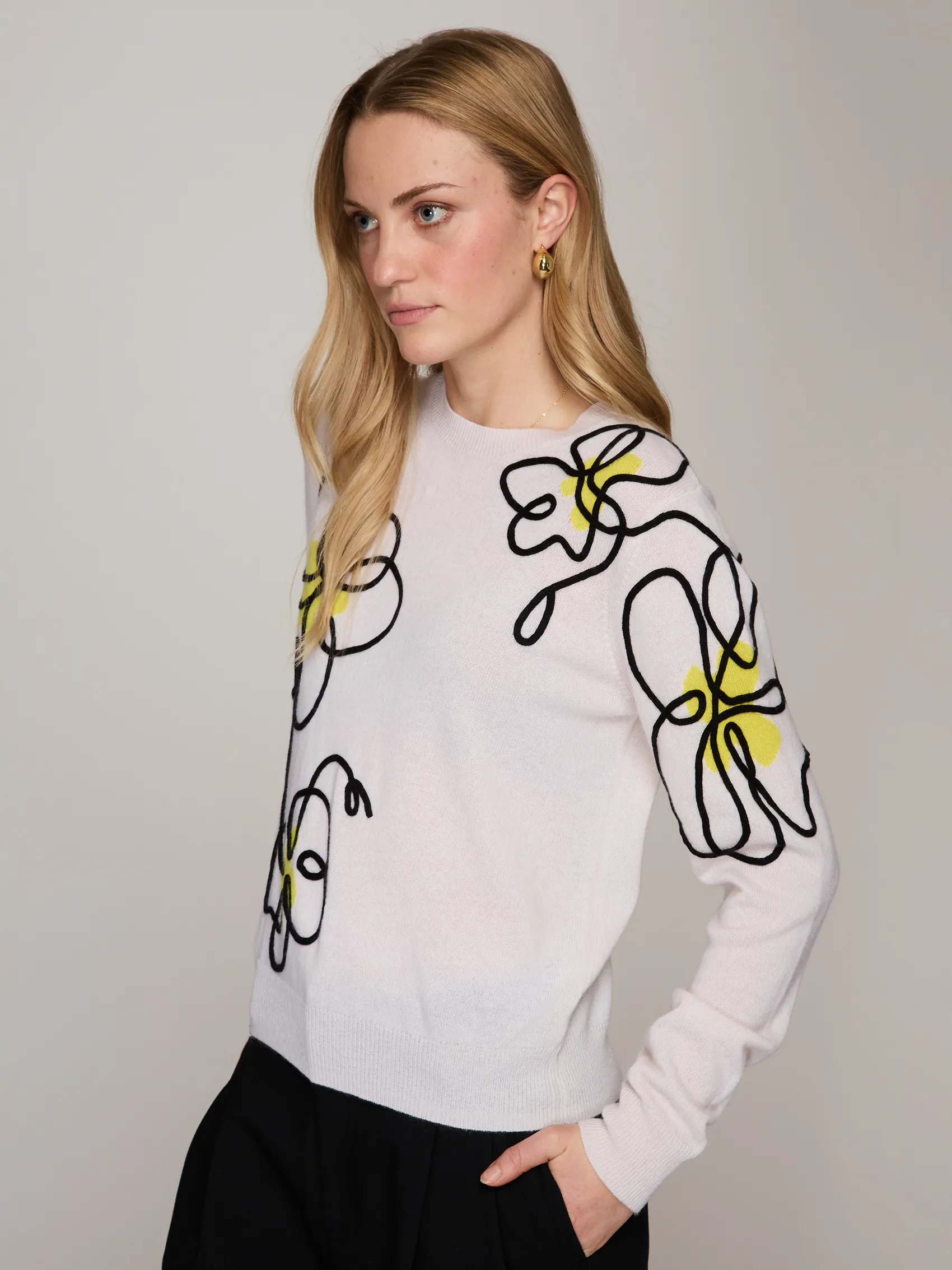 Floral Applique Crew in Chalk Combo sold by Autumn Cashmere product image thumbnail 3