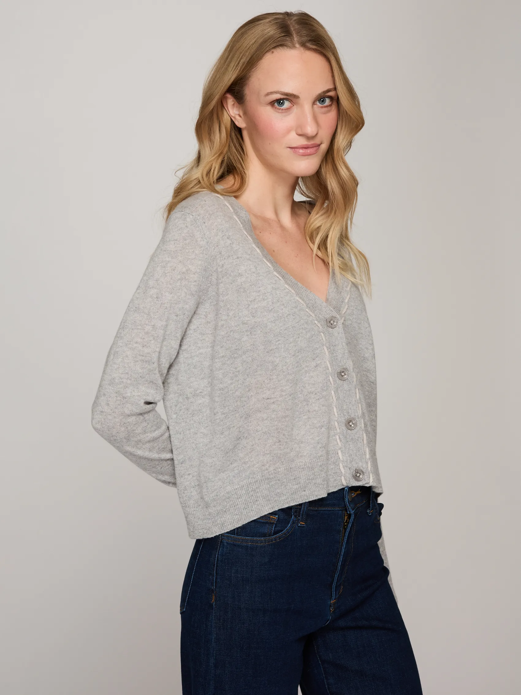 V-Neck Cardigan w/ Tubular Lacing in Sweatshirt Combo sold by Autumn Cashmere product image thumbnail 3