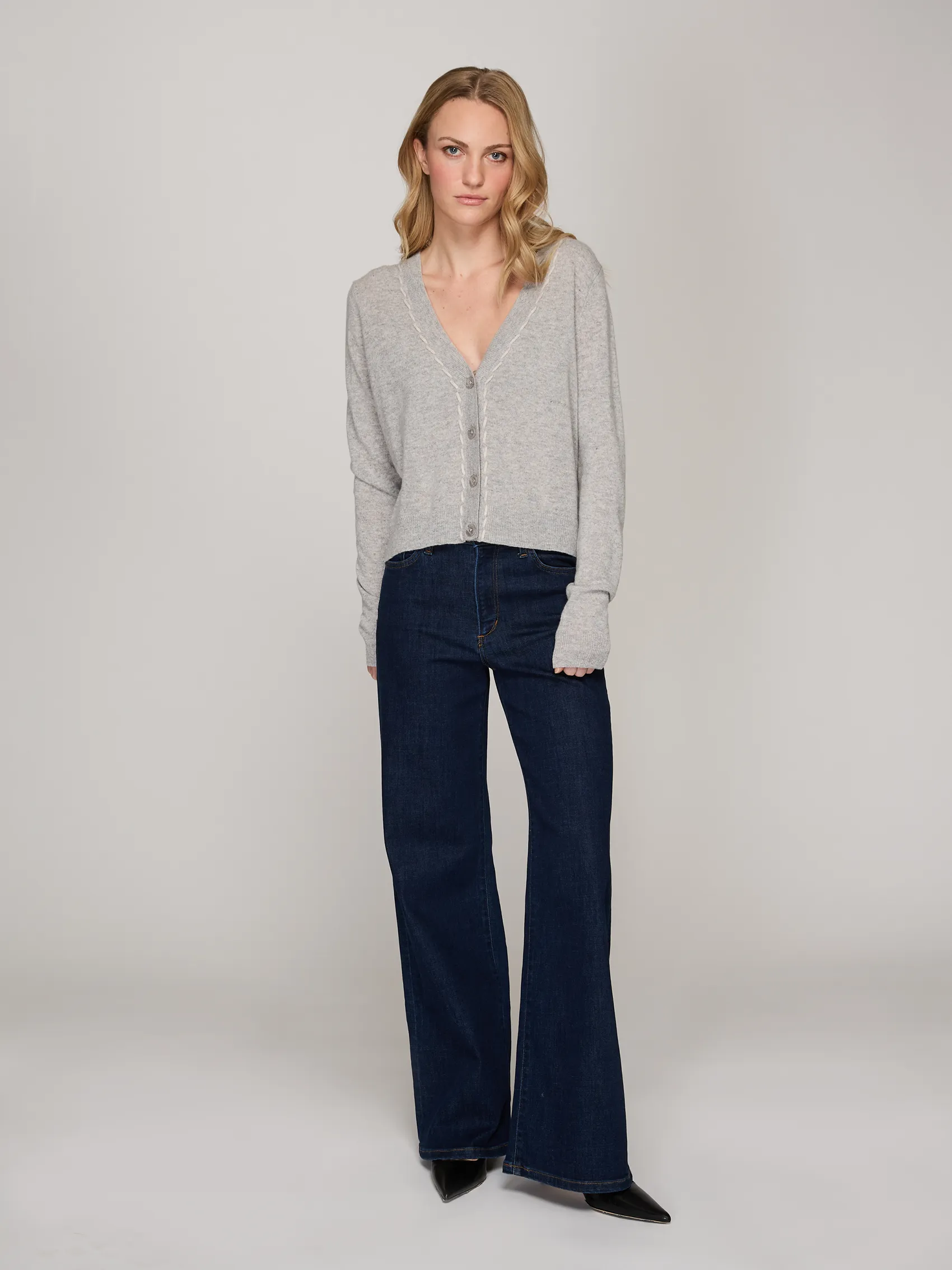 V-Neck Cardigan w/ Tubular Lacing in Sweatshirt Combo sold by Autumn Cashmere product image thumbnail 2