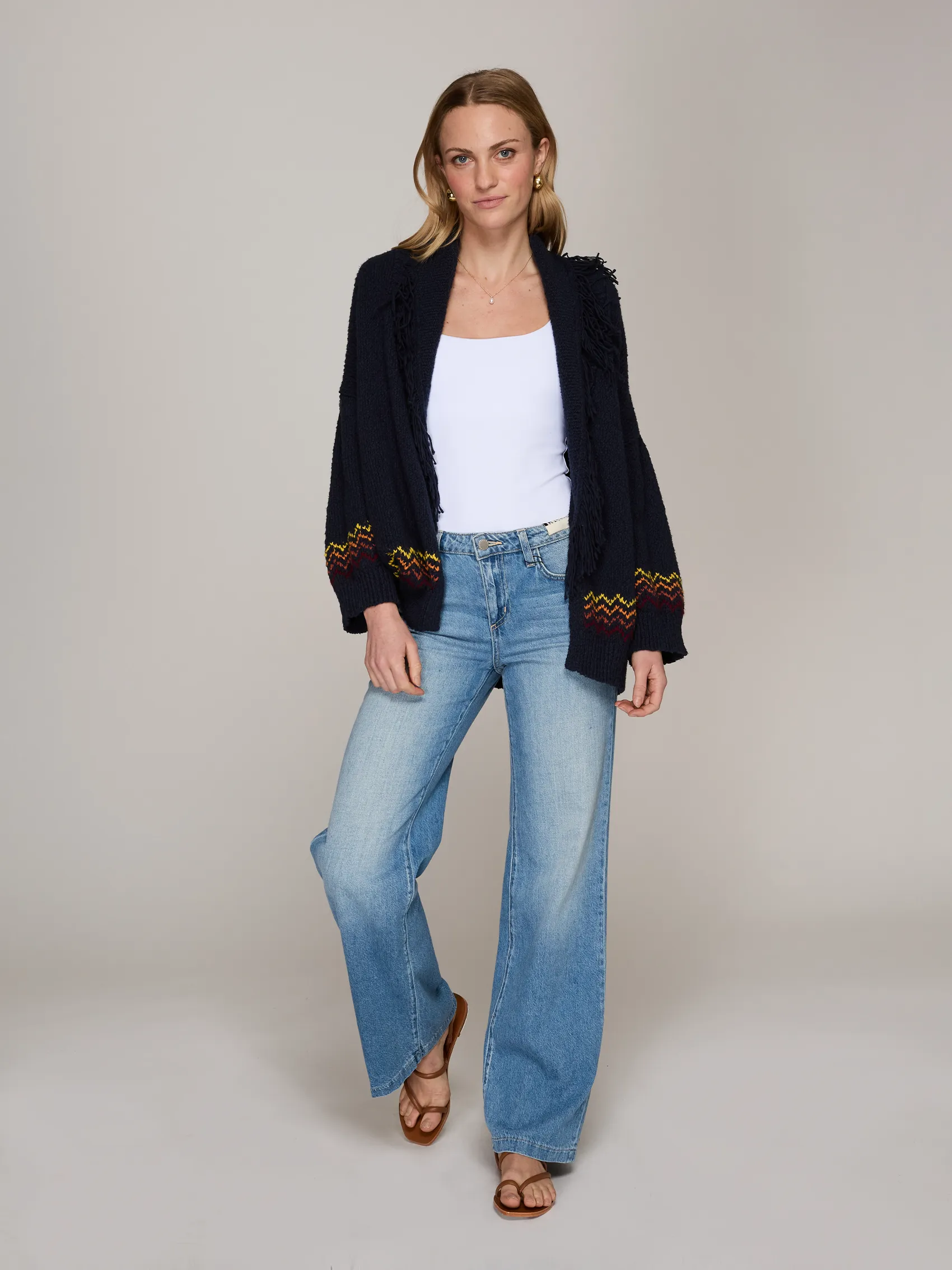 Sunrise Fringed Shawl Collar Throw in Navy Combo sold by Autumn Cashmere product image thumbnail 2