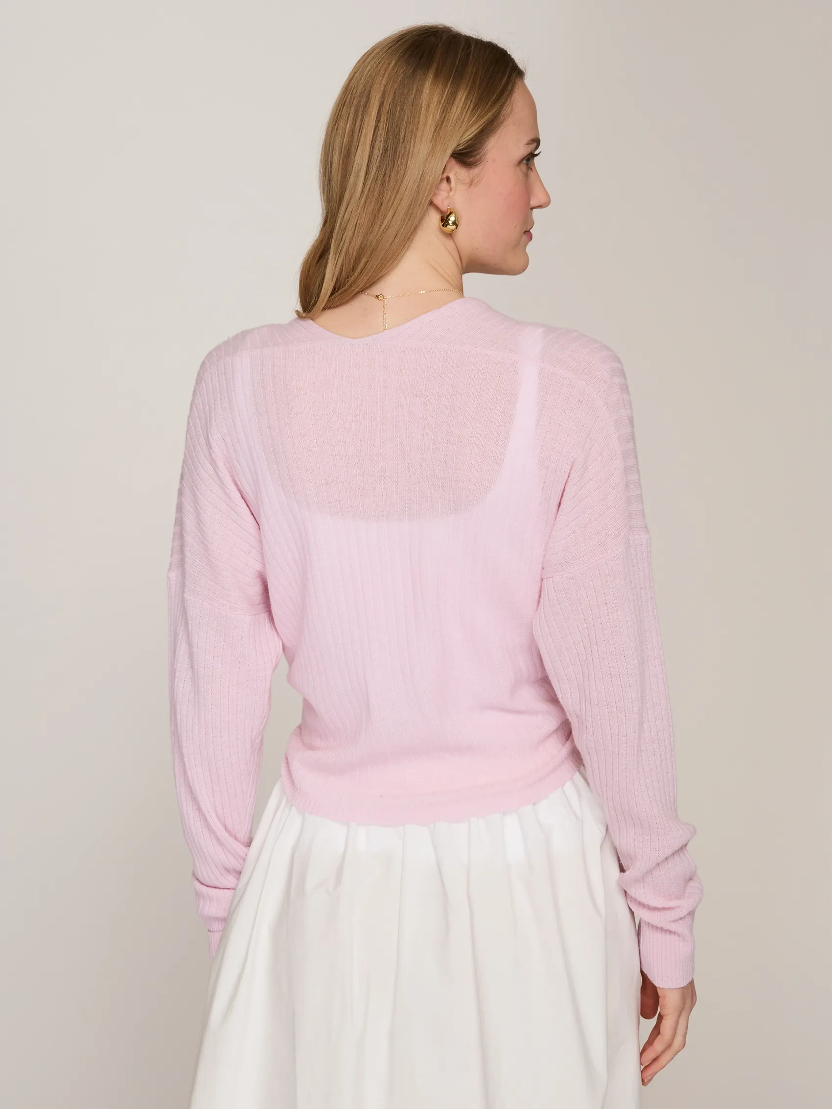 Tie Front Rib Cardigan in Peony sold by Autumn Cashmere product image thumbnail 4