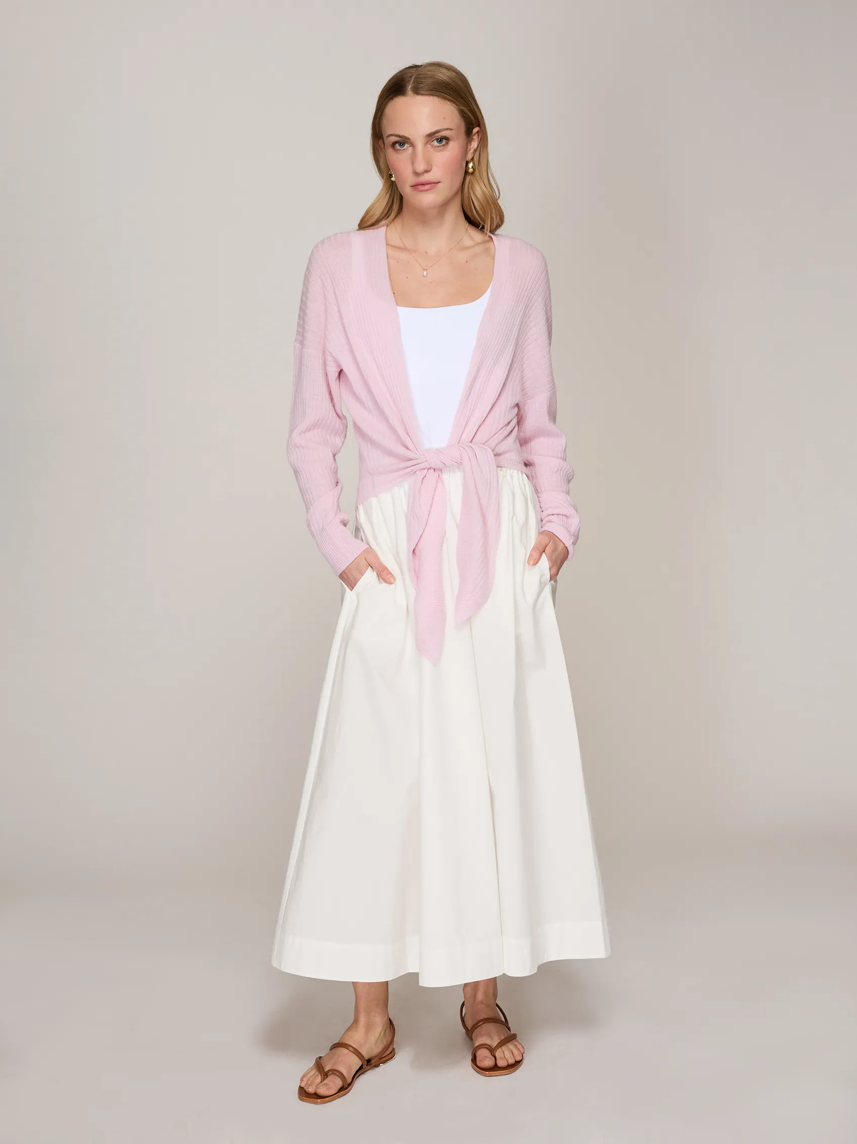 Tie Front Rib Cardigan in Peony sold by Autumn Cashmere product image thumbnail 2