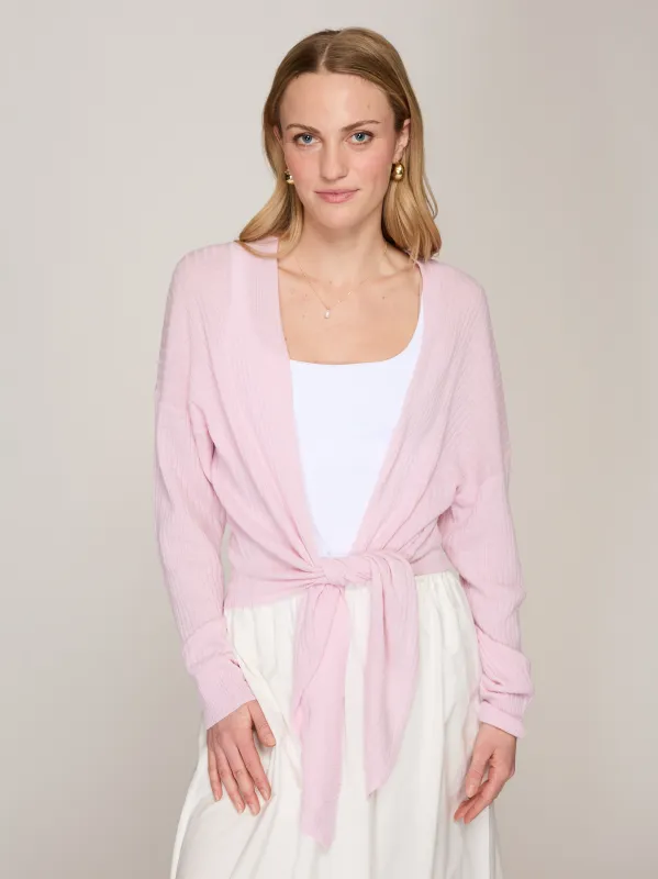 Tie Front Rib Cardigan in Peony made by Autumn Cashmere