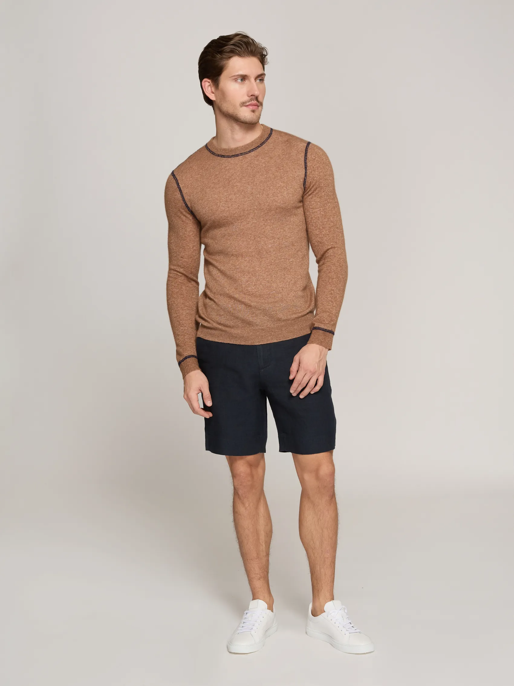 Italian Crew w/ Coverstitch in Camel/Navy sold by Autumn Cashmere product image thumbnail 2