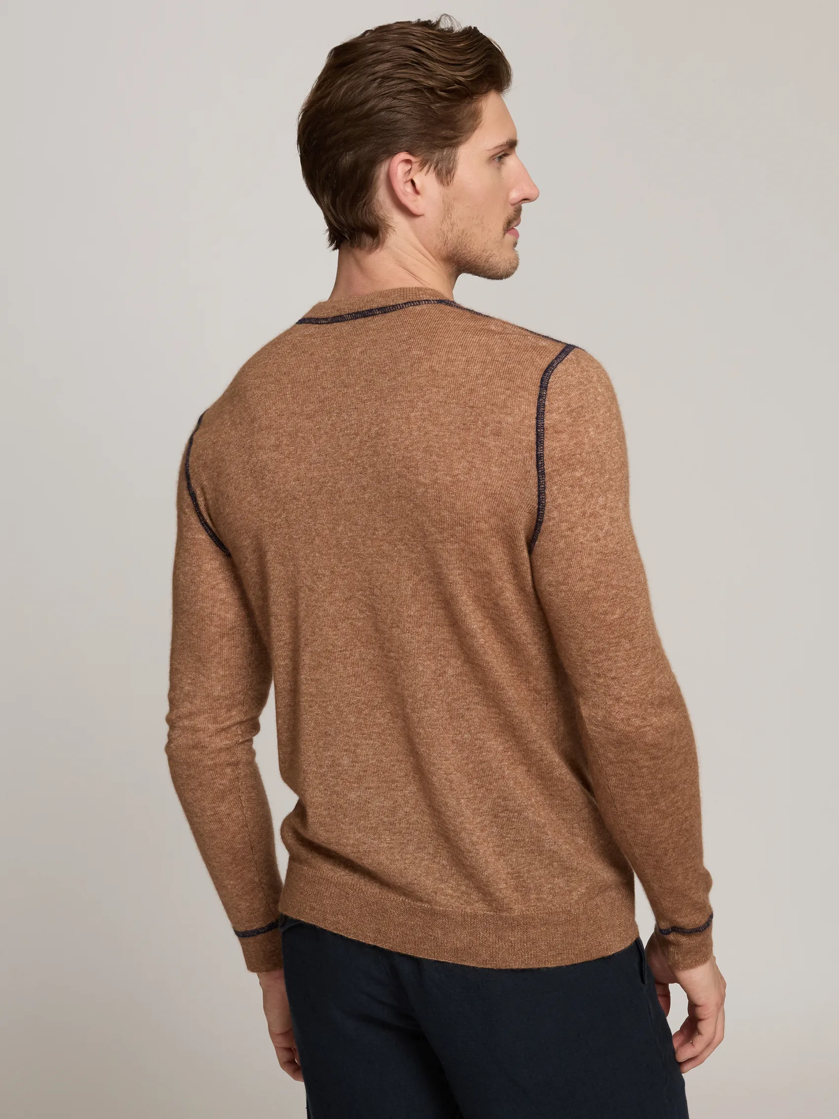 Italian Crew w/ Coverstitch in Camel/Navy sold by Autumn Cashmere product image thumbnail 4