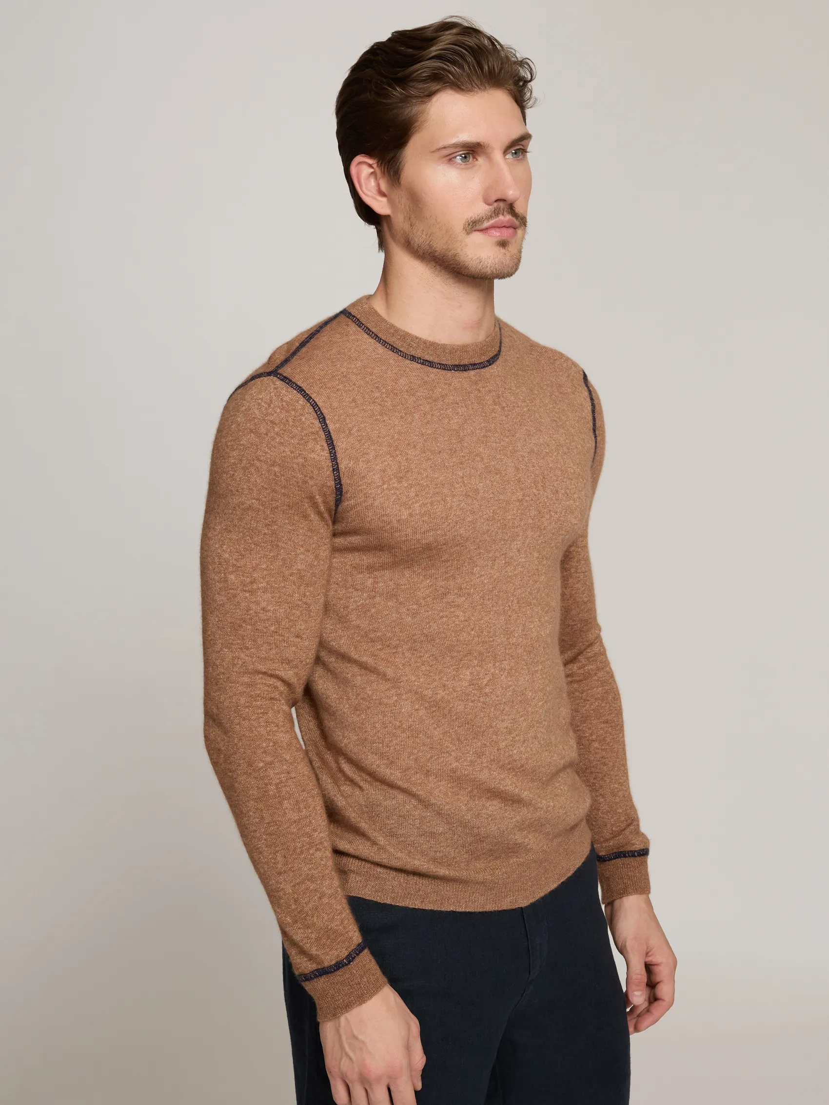Italian Crew w/ Coverstitch in Camel/Navy sold by Autumn Cashmere product image thumbnail 3