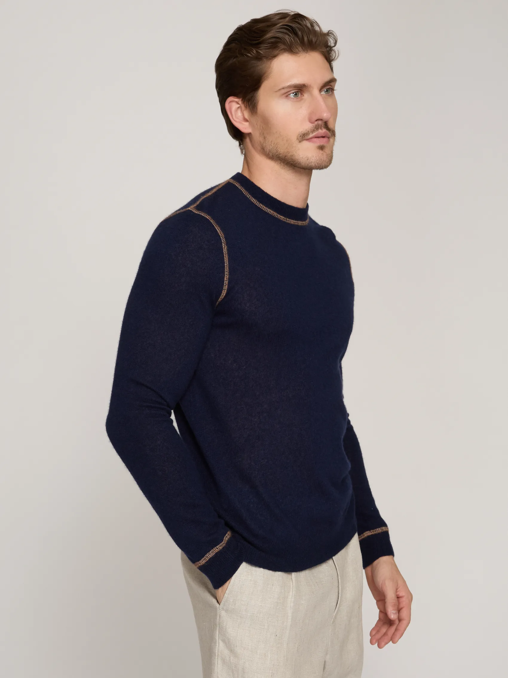 Italian Crew w/ Coverstitch in Navy/Camel sold by Autumn Cashmere product image thumbnail 3