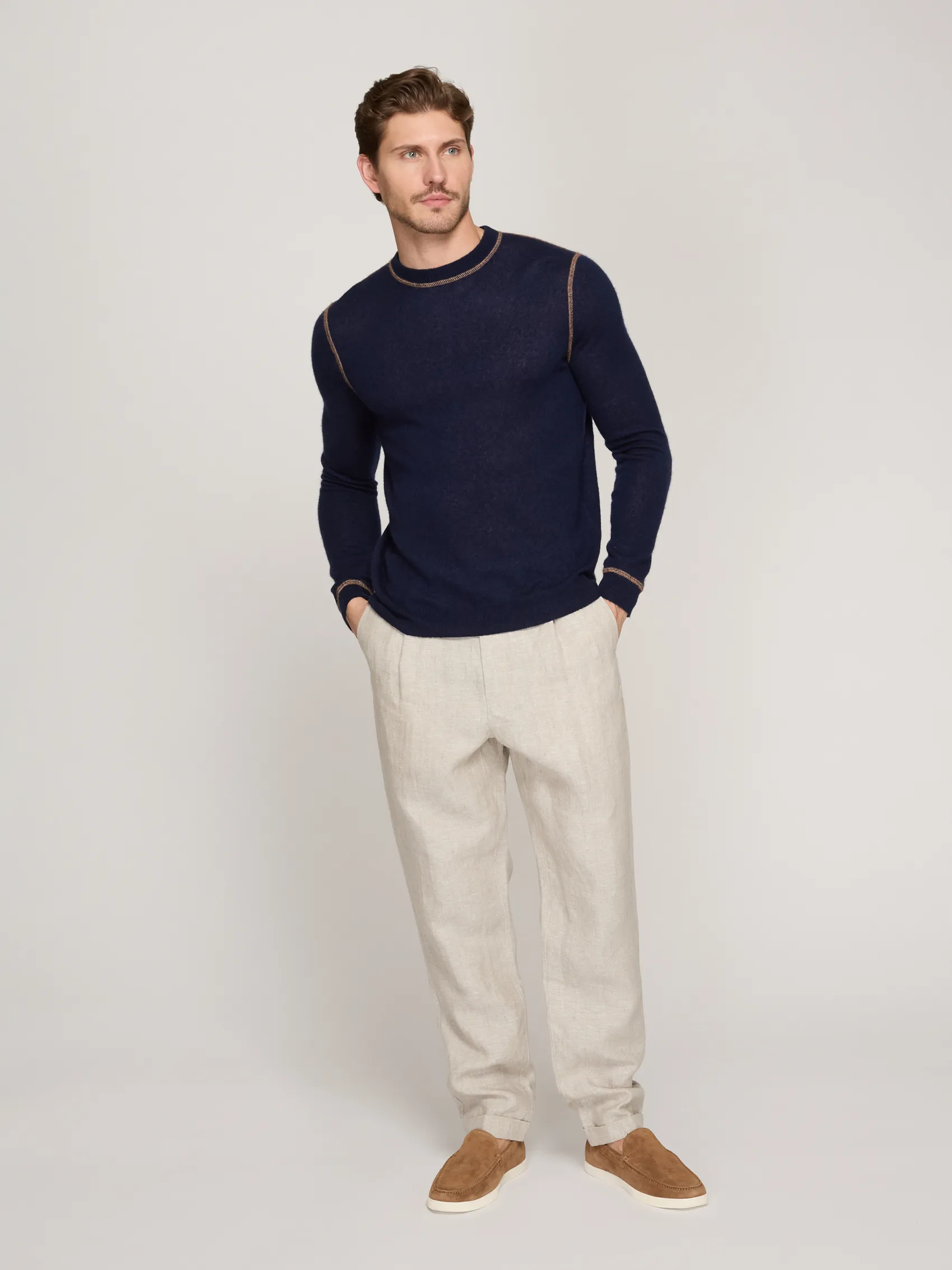 Italian Crew w/ Coverstitch in Navy/Camel sold by Autumn Cashmere product image thumbnail 2