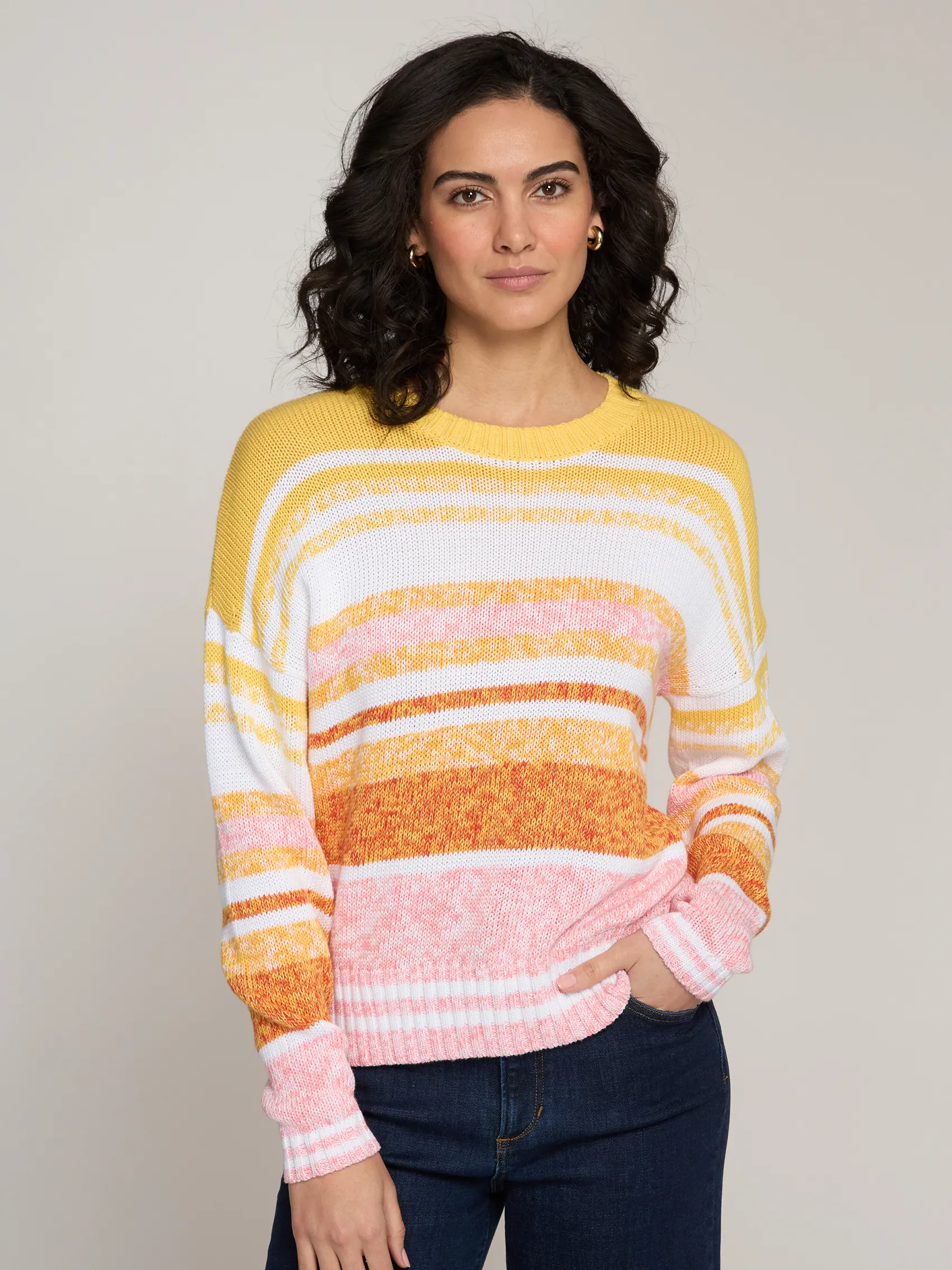 L/S Marled Stripe Crew Neck in Sunset Combo sold by Autumn Cashmere