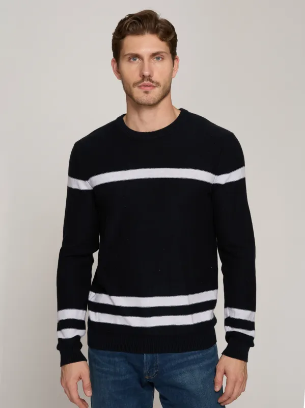 Striped Crew in Navy/Platinum made by Autumn Cashmere