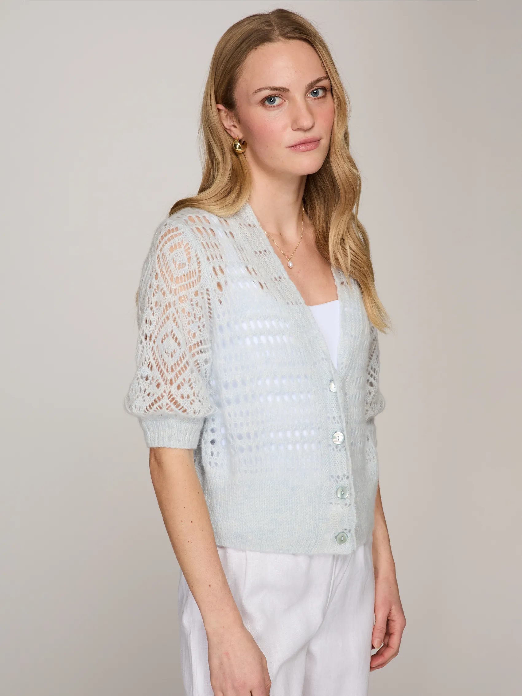 S/S Mixed Pointelle Cardigan in Space sold by Autumn Cashmere product image thumbnail 3