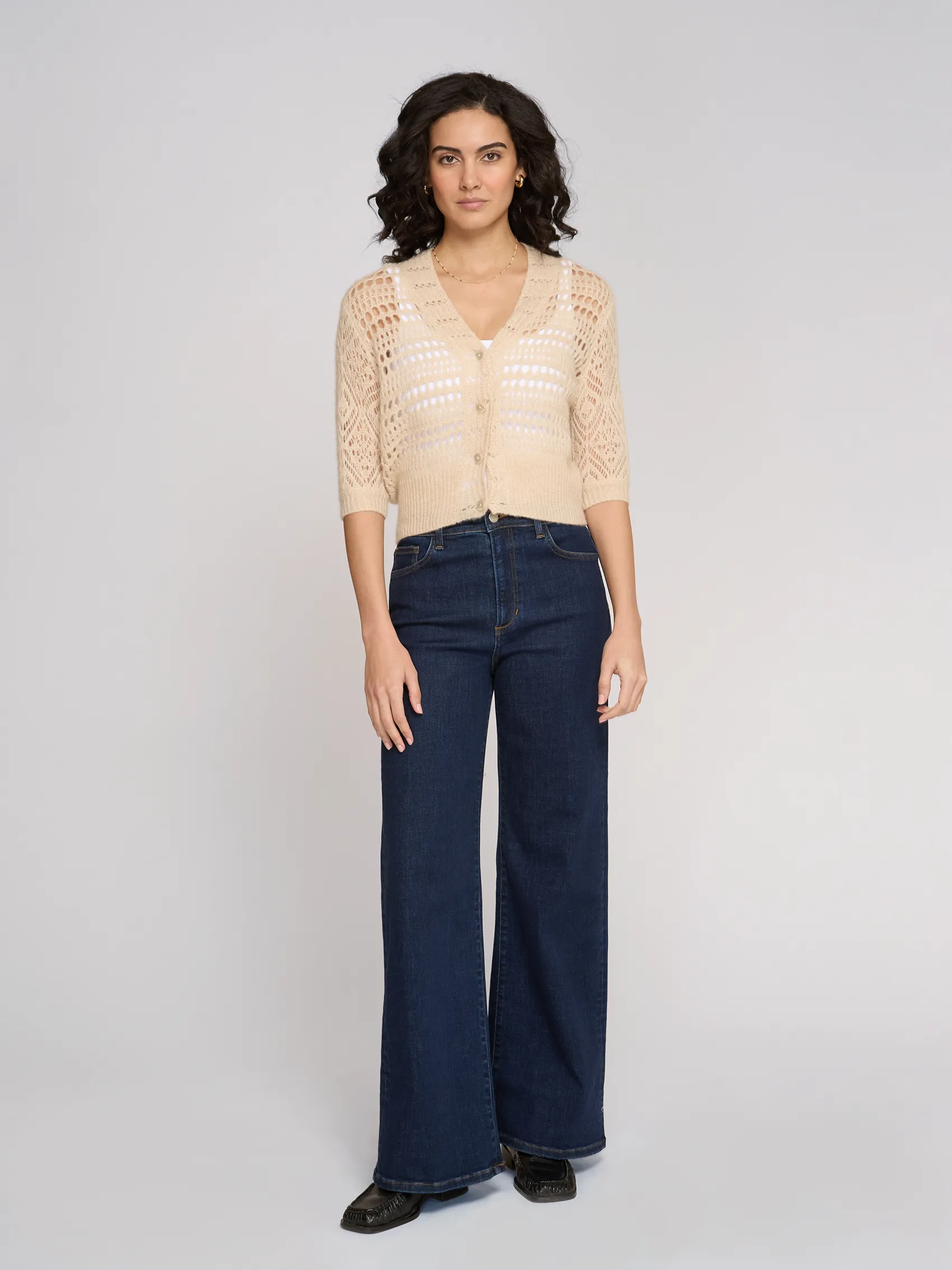 S/S Mixed Pointelle Cardigan in Latte sold by Autumn Cashmere product image thumbnail 2