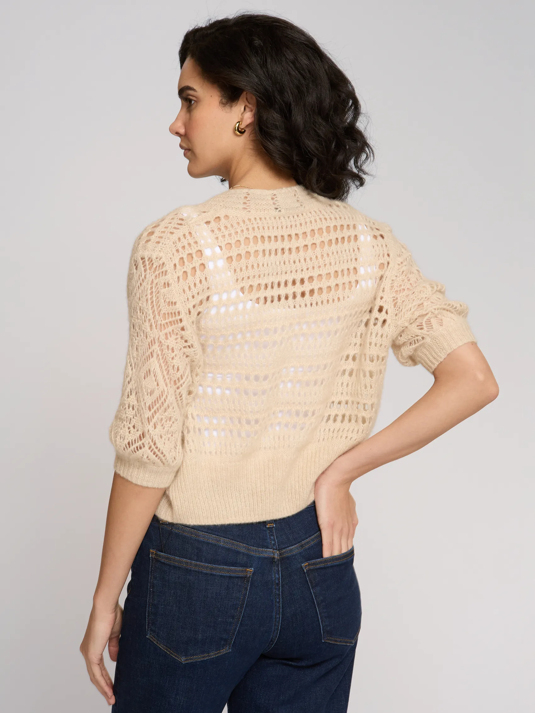 S/S Mixed Pointelle Cardigan in Latte sold by Autumn Cashmere product image thumbnail 4