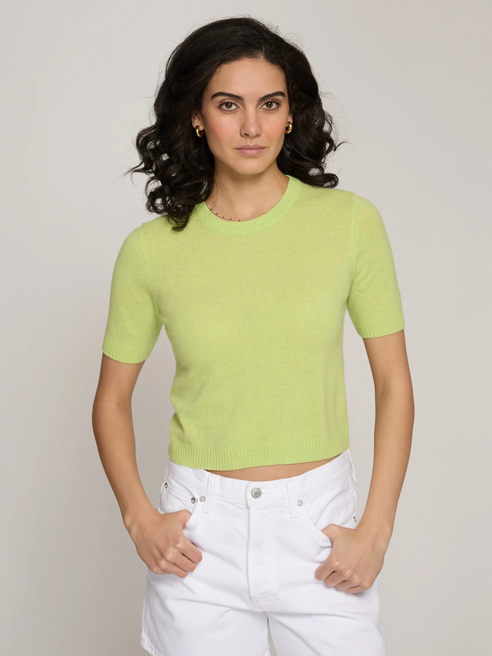 S/S Cropped Crew in Tennis Ball sold by Autumn Cashmere