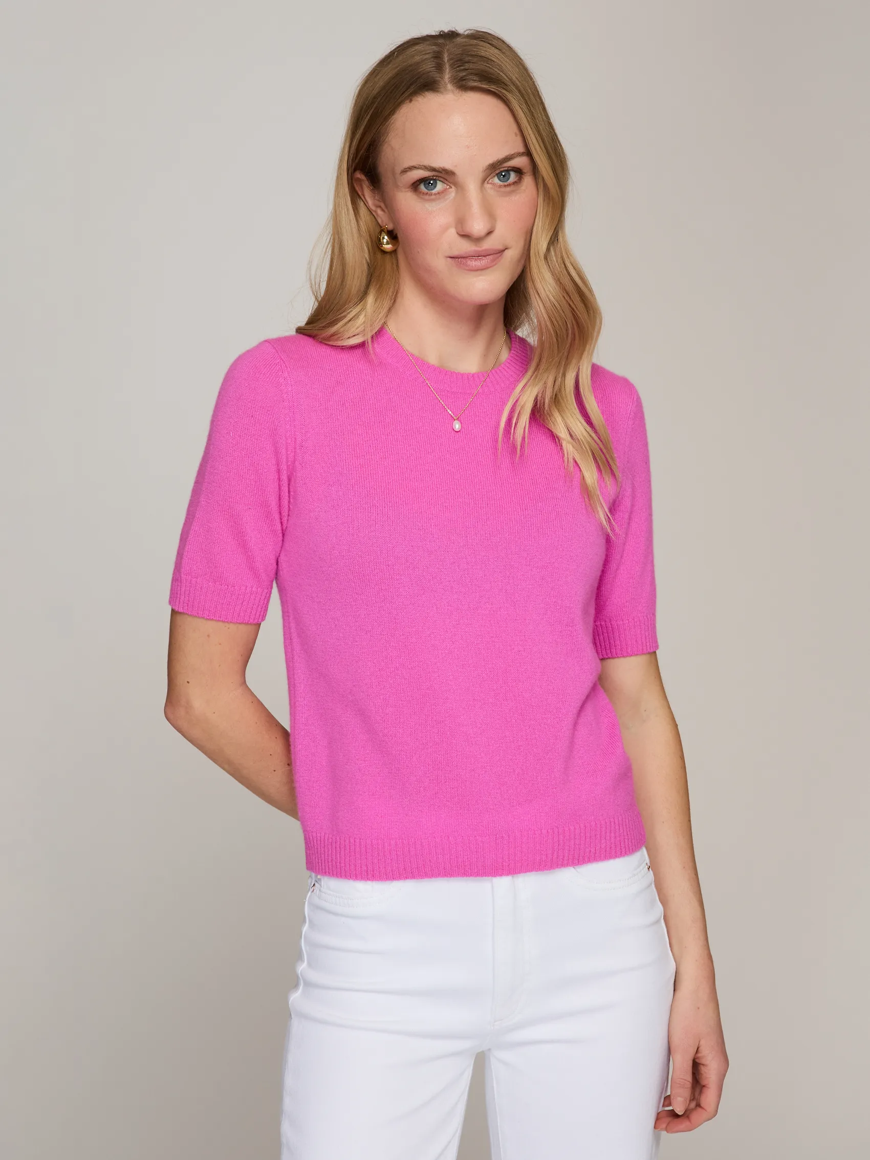 S/S Cropped Crew in Petunia sold by Autumn Cashmere