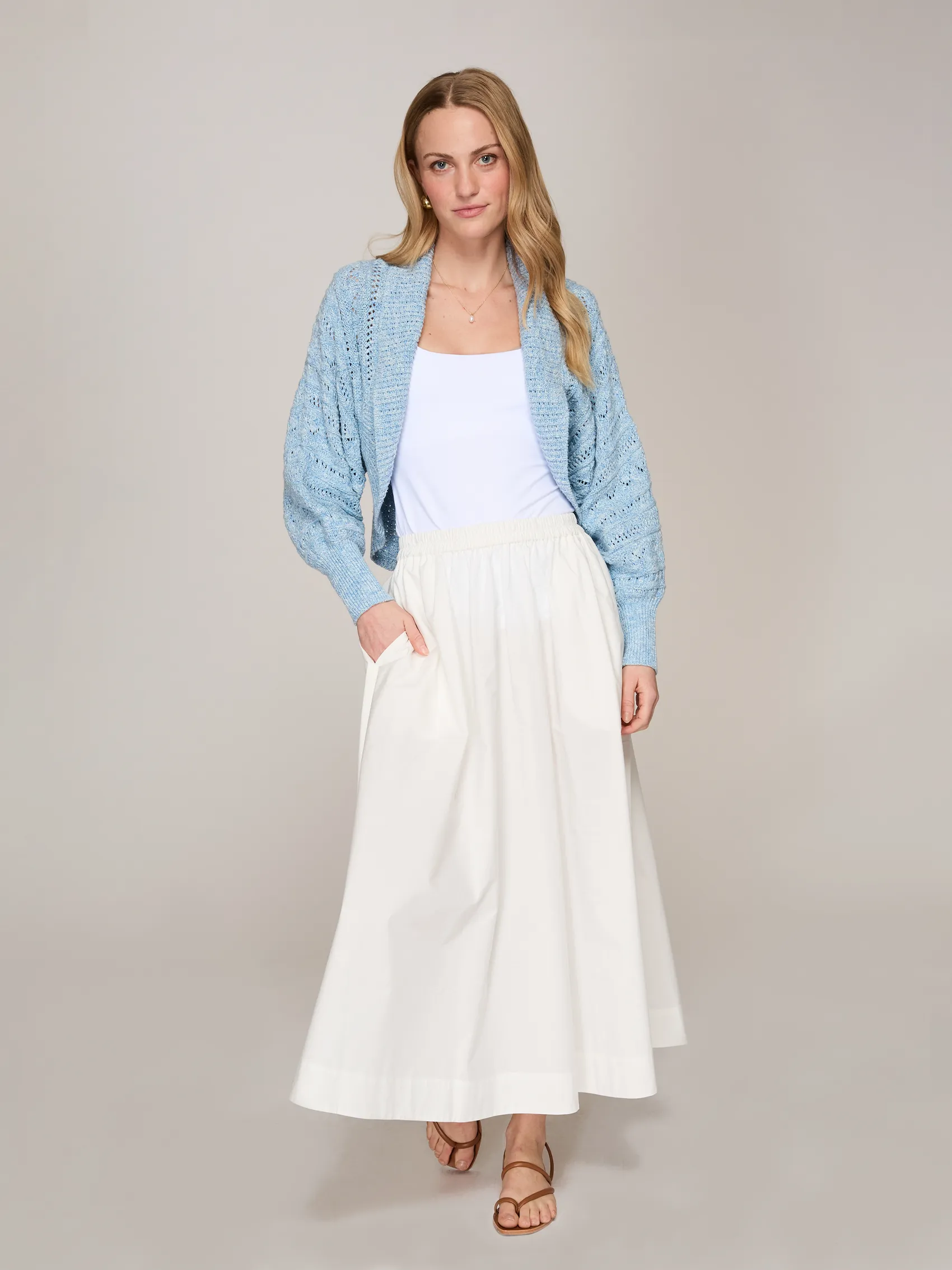 Tweedy Pointelle Cocoon Shrug in Blue Tweed sold by Autumn Cashmere product image thumbnail 2