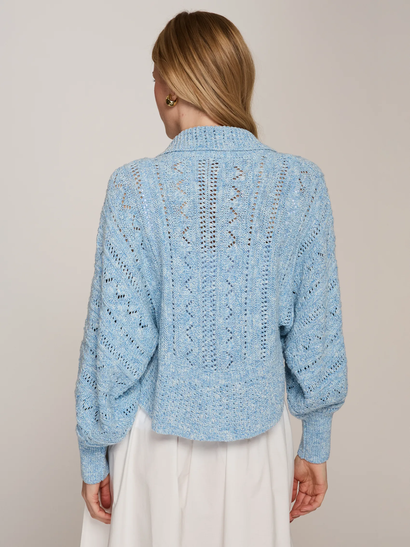 Tweedy Pointelle Cocoon Shrug in Blue Tweed sold by Autumn Cashmere product image thumbnail 4