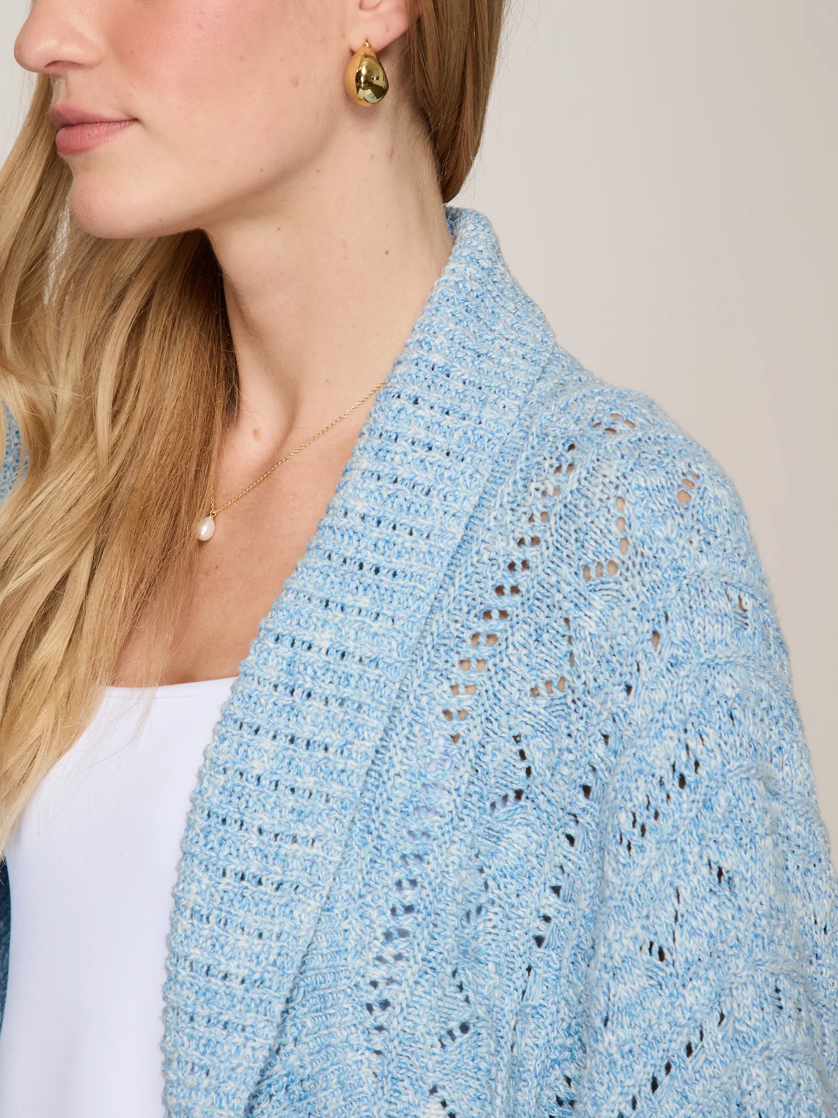 Tweedy Pointelle Cocoon Shrug in Blue Tweed sold by Autumn Cashmere product image thumbnail 5