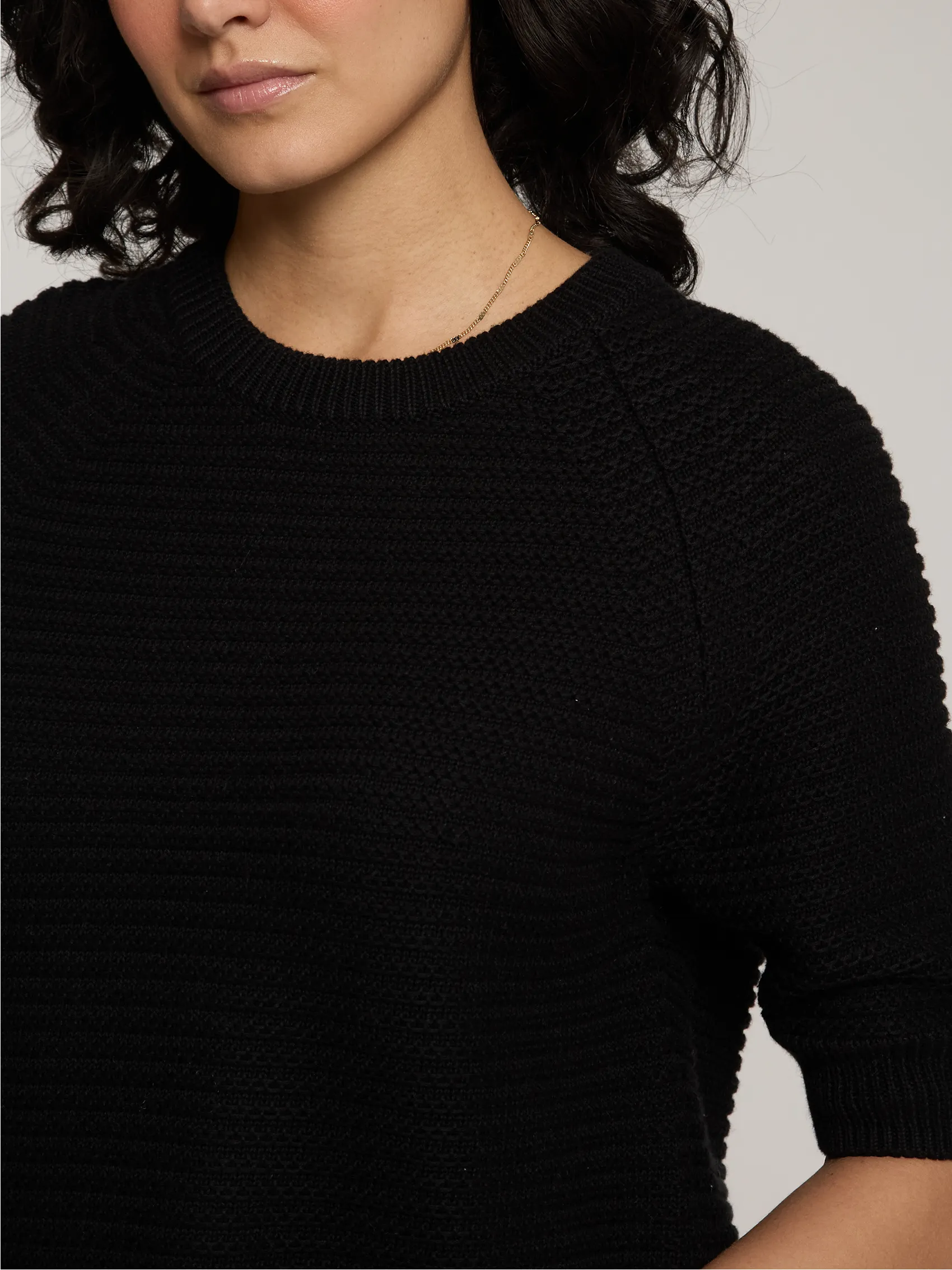 Texture Stitch S/S Raglan Crew w/ Slits in Black sold by Autumn Cashmere product image thumbnail 5