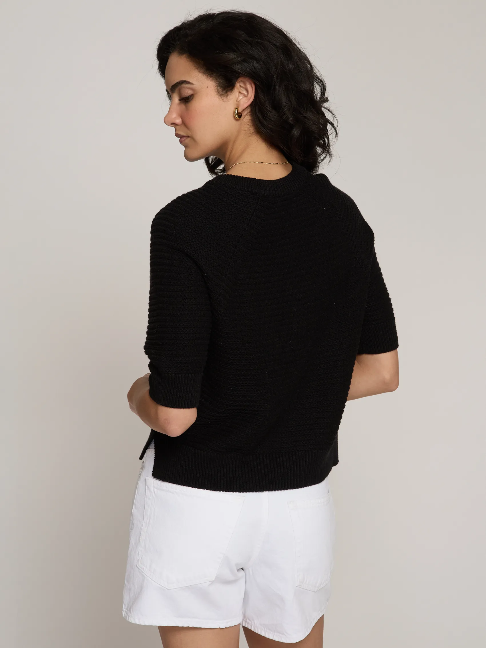 Texture Stitch S/S Raglan Crew w/ Slits in Black sold by Autumn Cashmere product image thumbnail 4