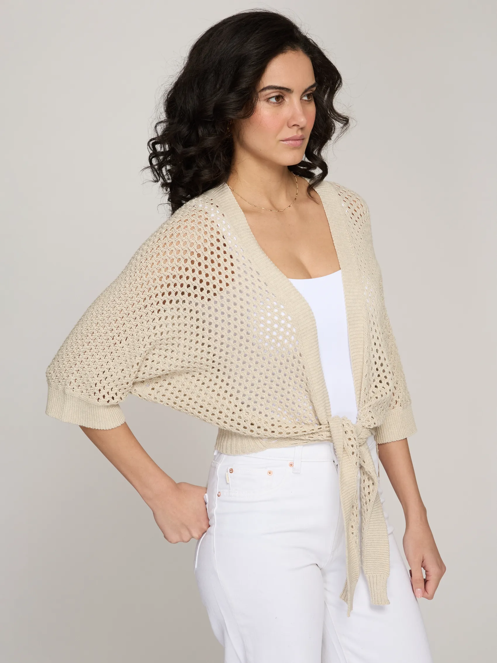 Mesh Dolman Tie Front in Hemp sold by Autumn Cashmere product image thumbnail 3
