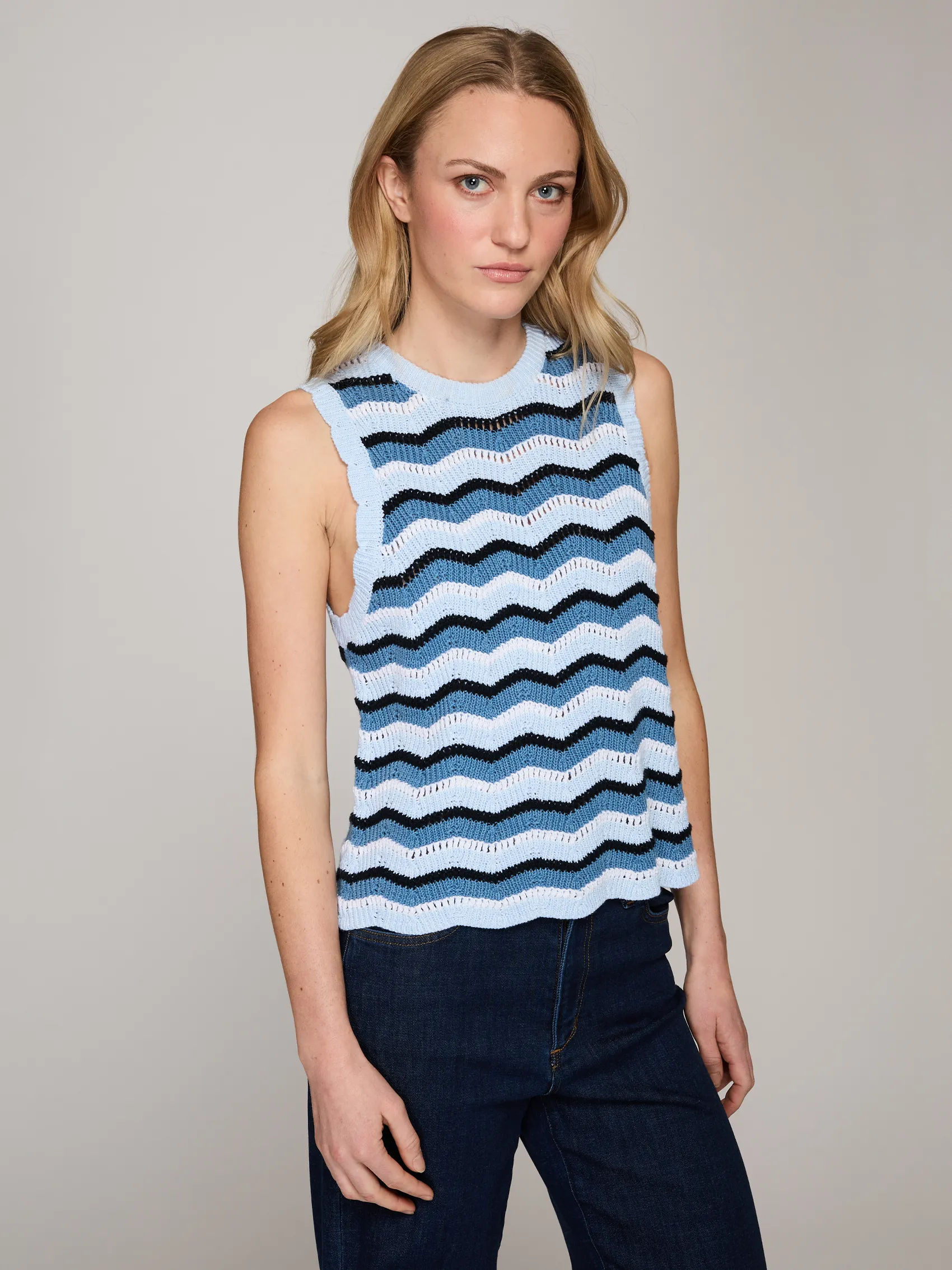 Zig Zag Stitch Tank in Blues Combo sold by Autumn Cashmere product image thumbnail 3