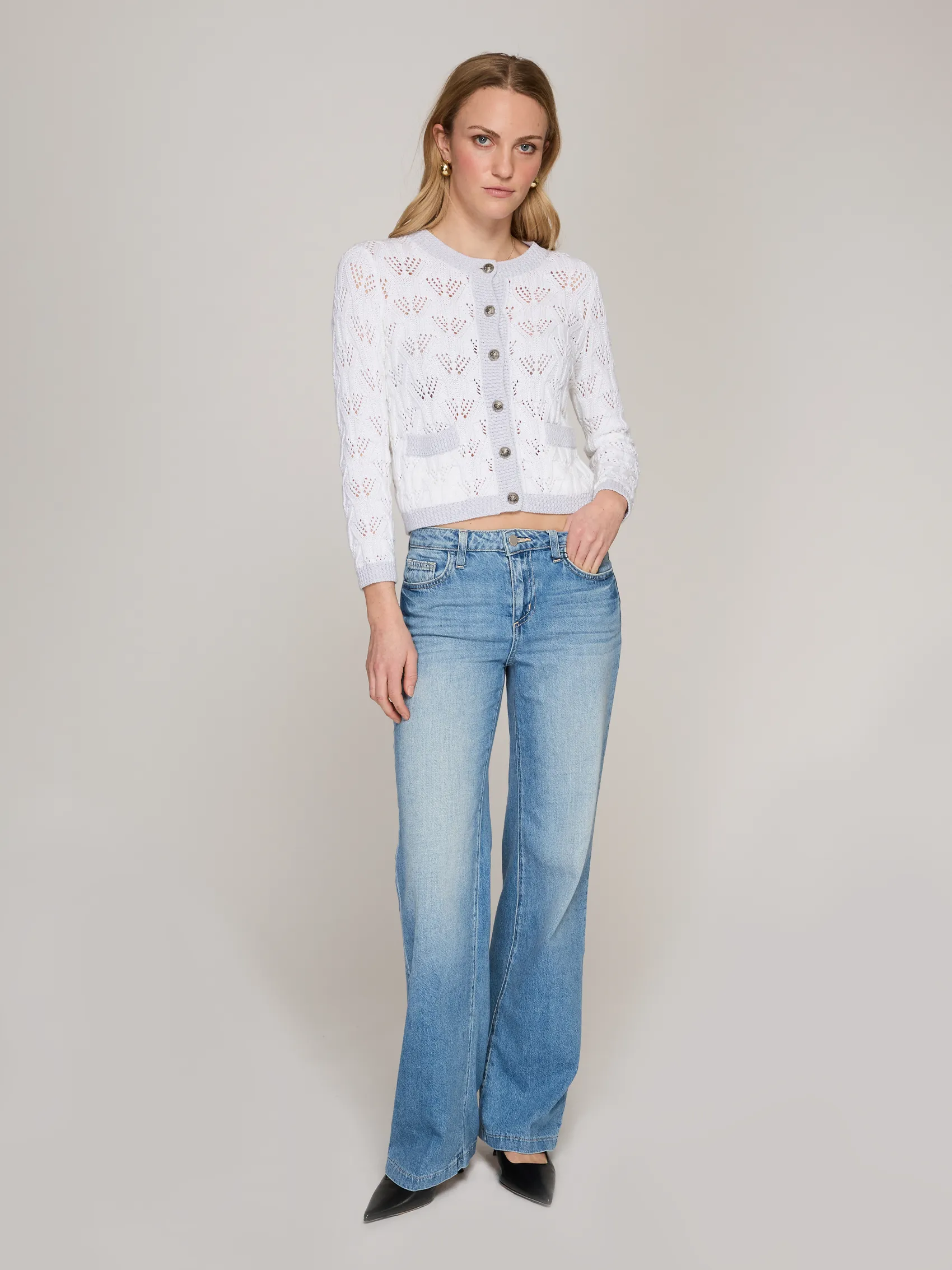 Fancy Stitch Contrast Banded Jacket in Bleach White/Platinum sold by Autumn Cashmere product image thumbnail 2