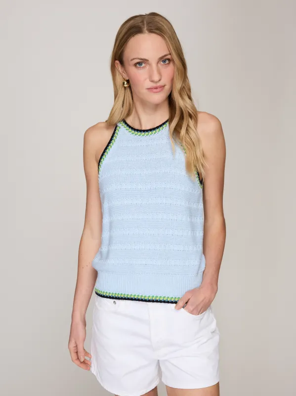 Halter W/ Multi Color Stitch Borders in Freeze Combo made by Autumn Cashmere