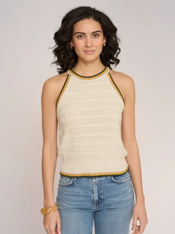 Halter W/ Multi Color Stitch Borders in Hemp Combo made by Autumn Cashmere