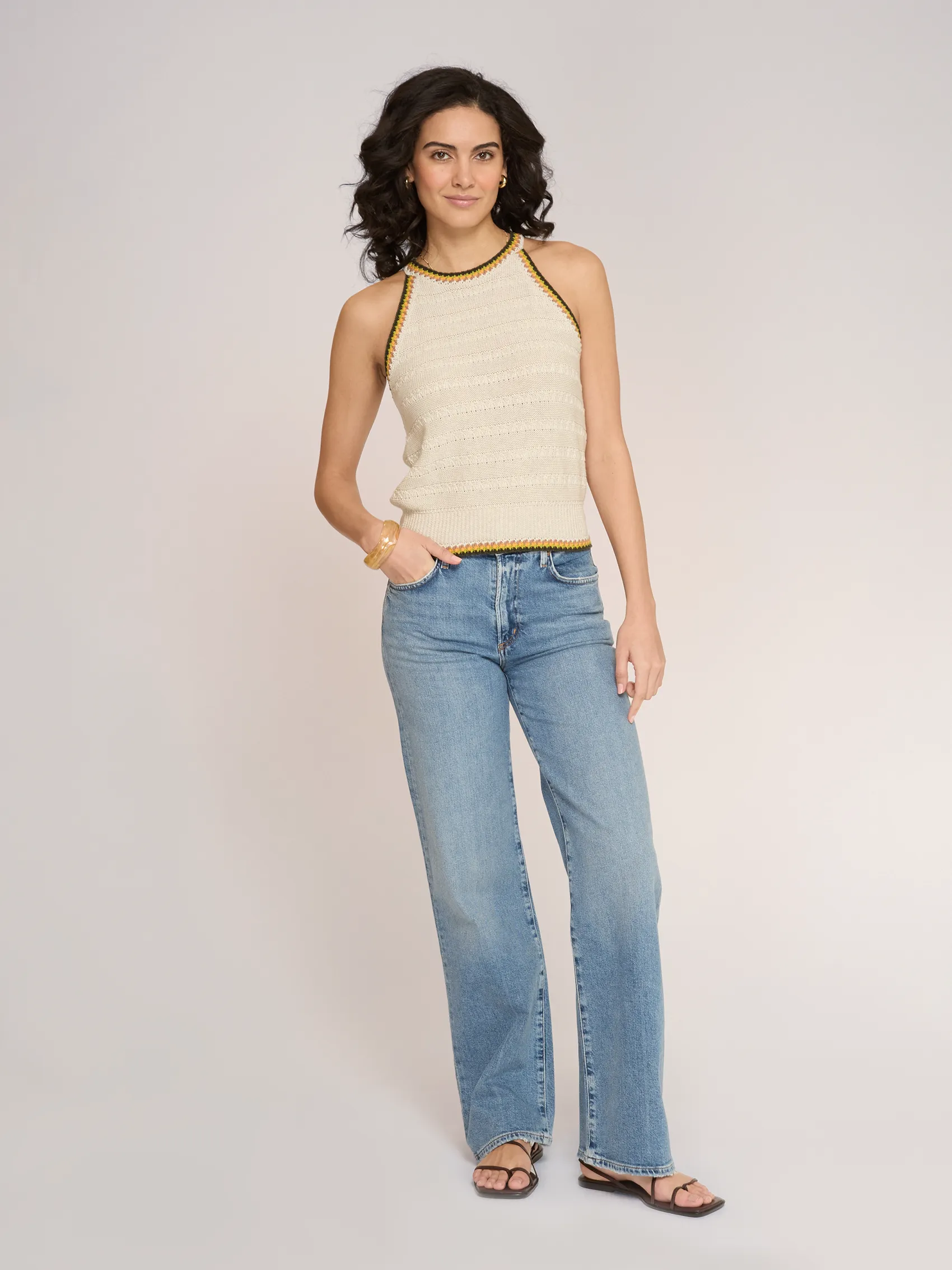 Halter W/ Multi Color Stitch Borders in Hemp Combo sold by Autumn Cashmere product image thumbnail 2