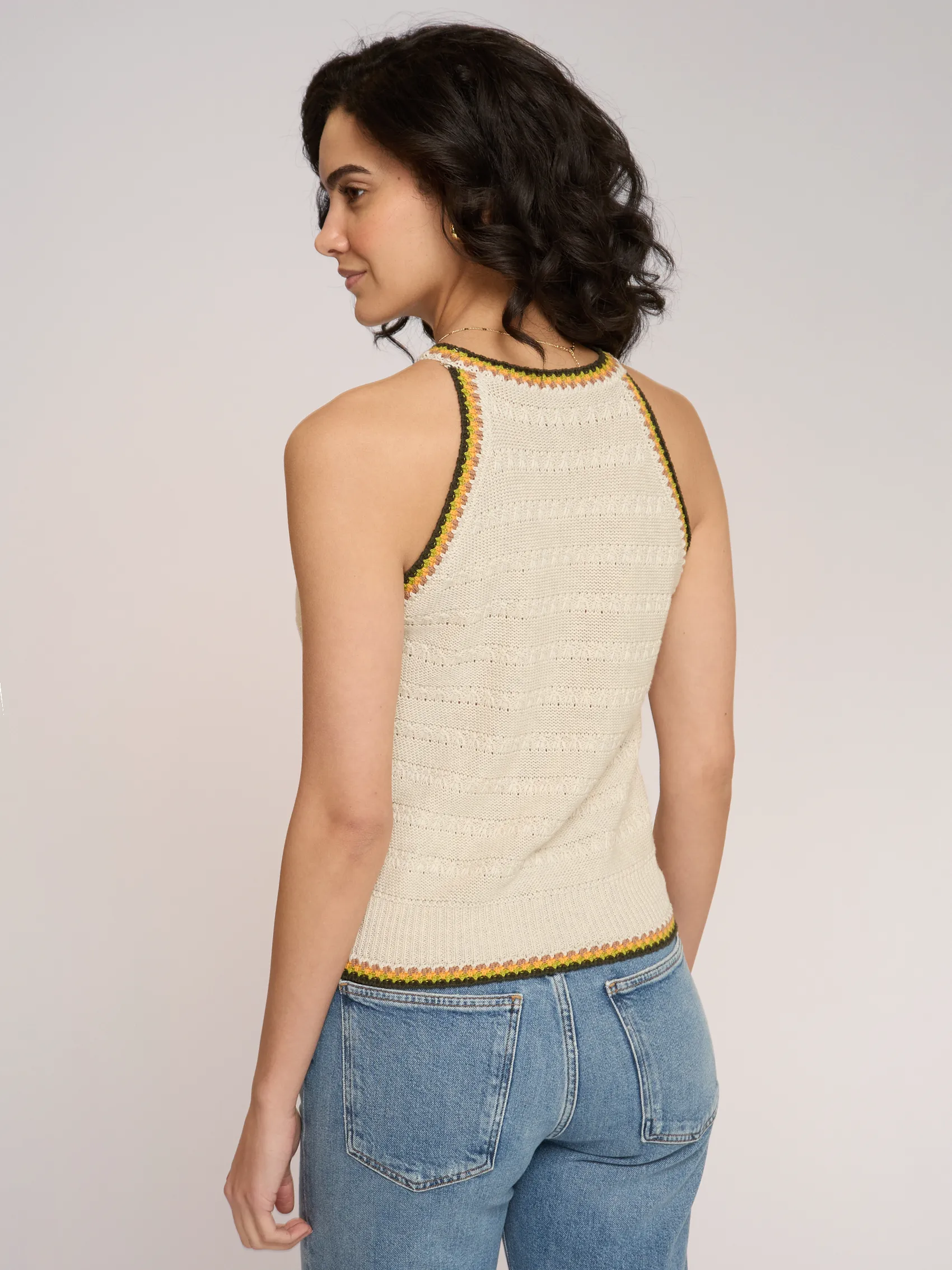 Halter W/ Multi Color Stitch Borders in Hemp Combo sold by Autumn Cashmere product image thumbnail 4