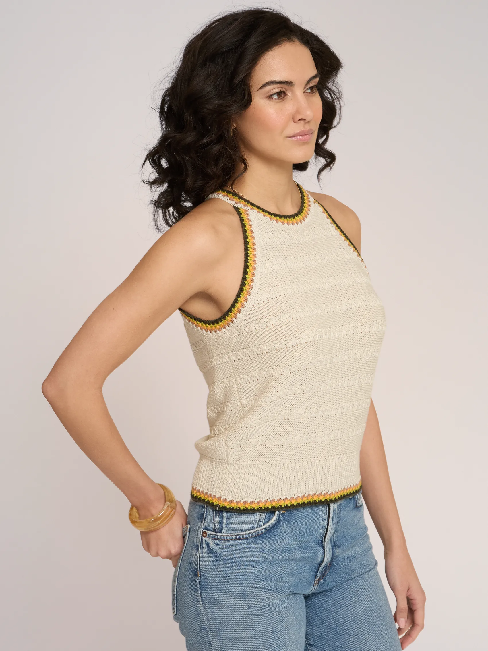Halter W/ Multi Color Stitch Borders in Hemp Combo sold by Autumn Cashmere product image thumbnail 3
