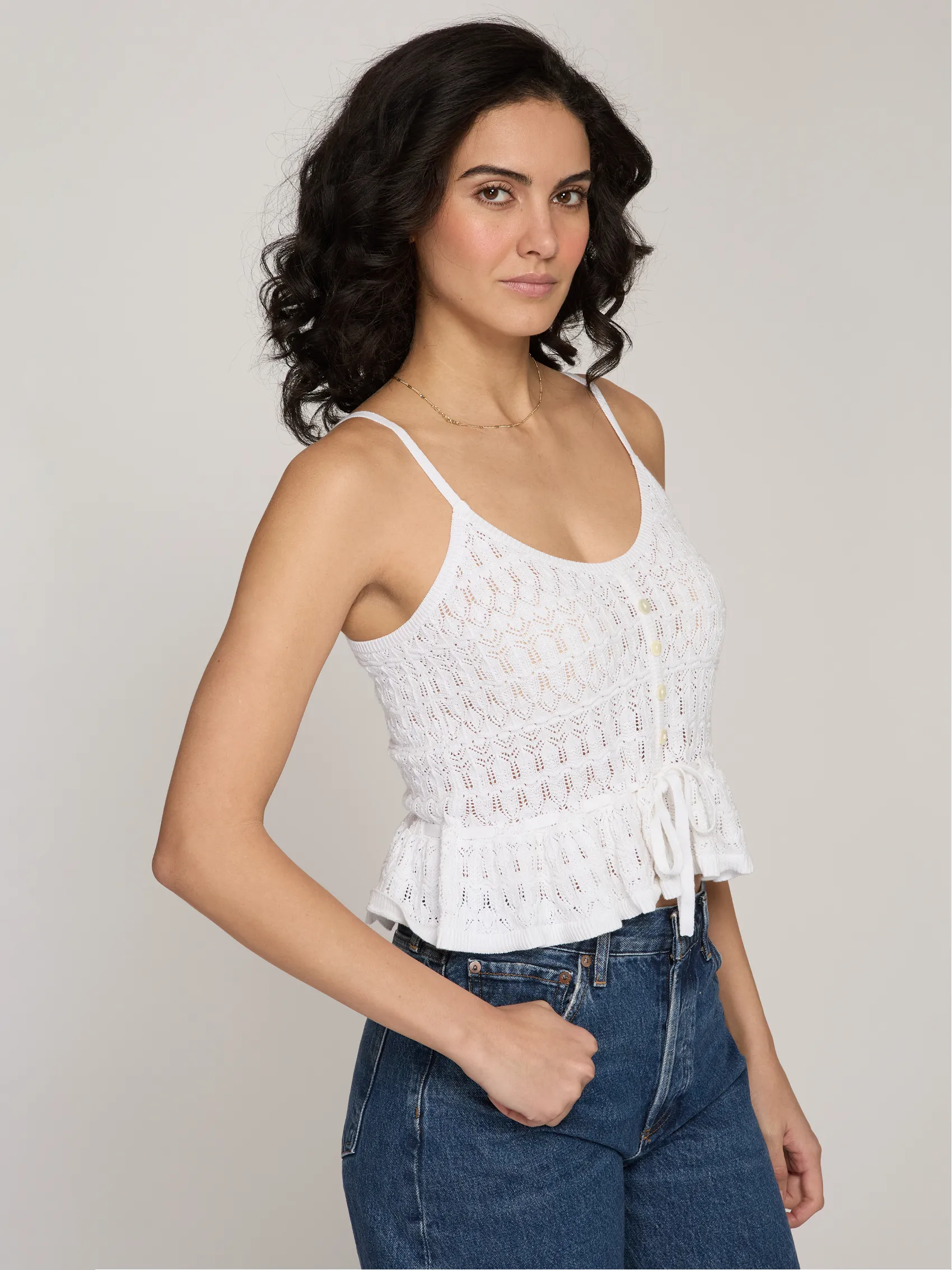 Button Front Pointelle Cami Tank in White sold by Autumn Cashmere product image thumbnail 3