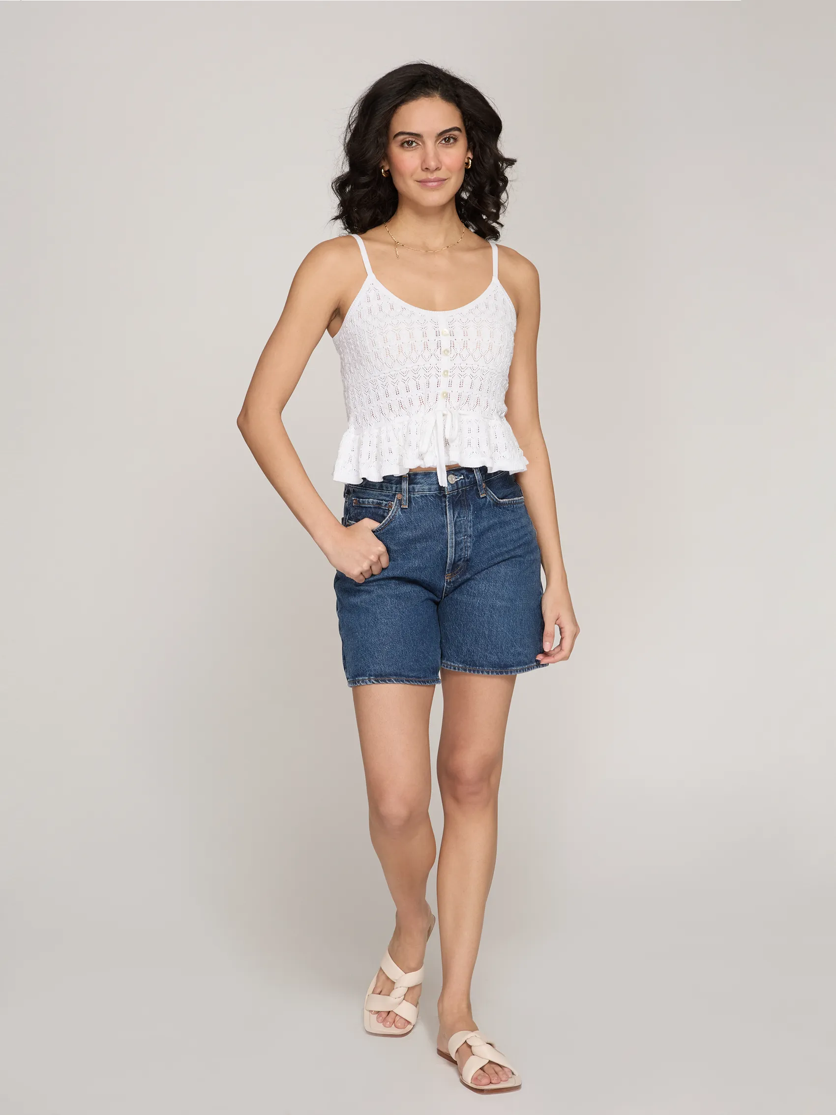 Button Front Pointelle Cami Tank in White sold by Autumn Cashmere product image thumbnail 2